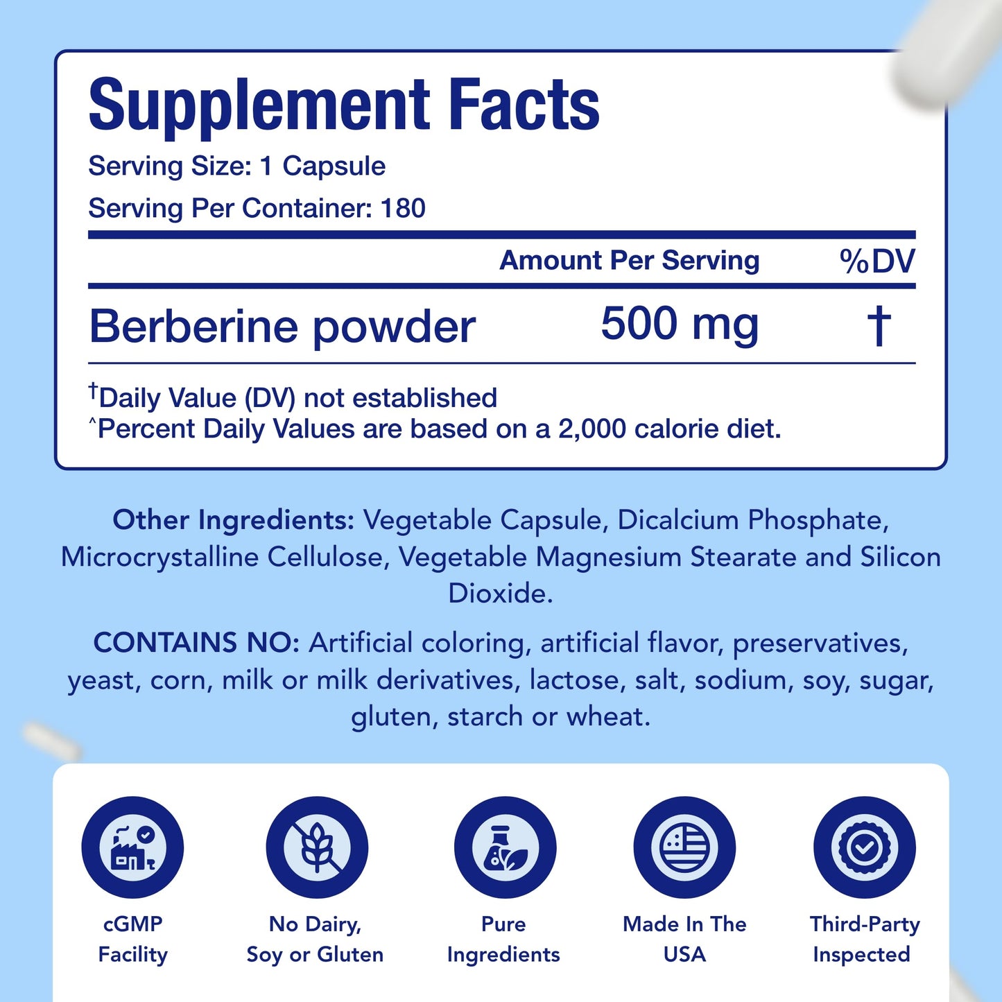 NasaBeahava Berberine 500mg Capsule, 180 Capsules