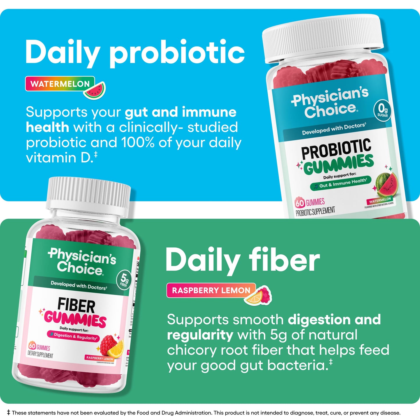 Physician's CHOICE Gut Gummy Bundle Probiotic & Fiber Gummies, 120 Gummies
