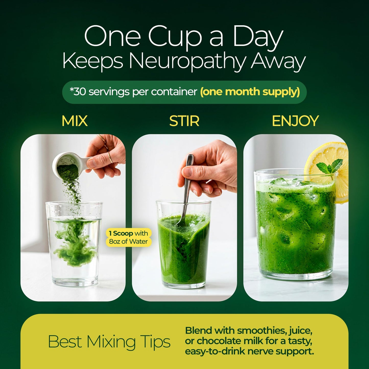 The Nerve Brand Neuropathy Superfood Blend Greens Powder with R Alpha Lipoic Acid & Lions Mane for Nerve Support, Citrus Breeze, 9.5 oz
