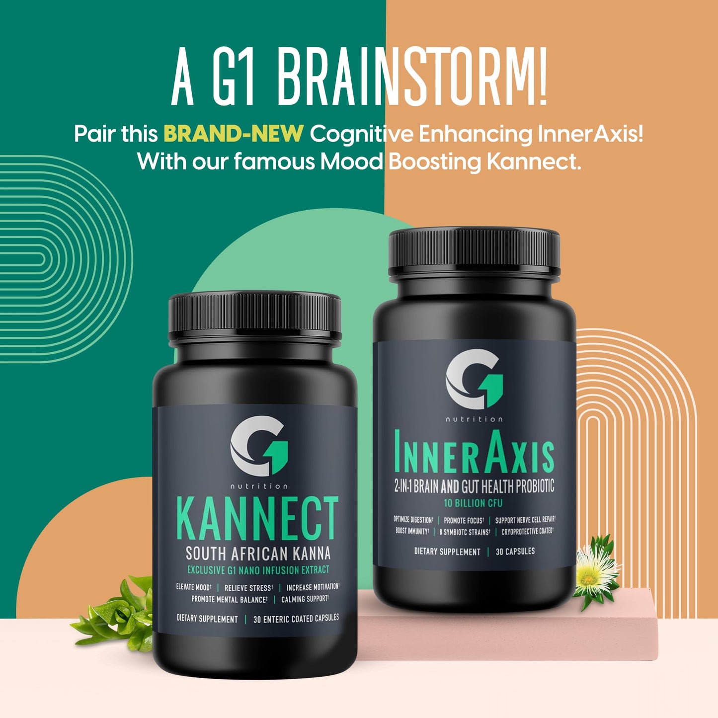 G1 NUTRITION InnerAxis 2-in-1 Brain and Gut Health Probiotic Capsule, 30 Count