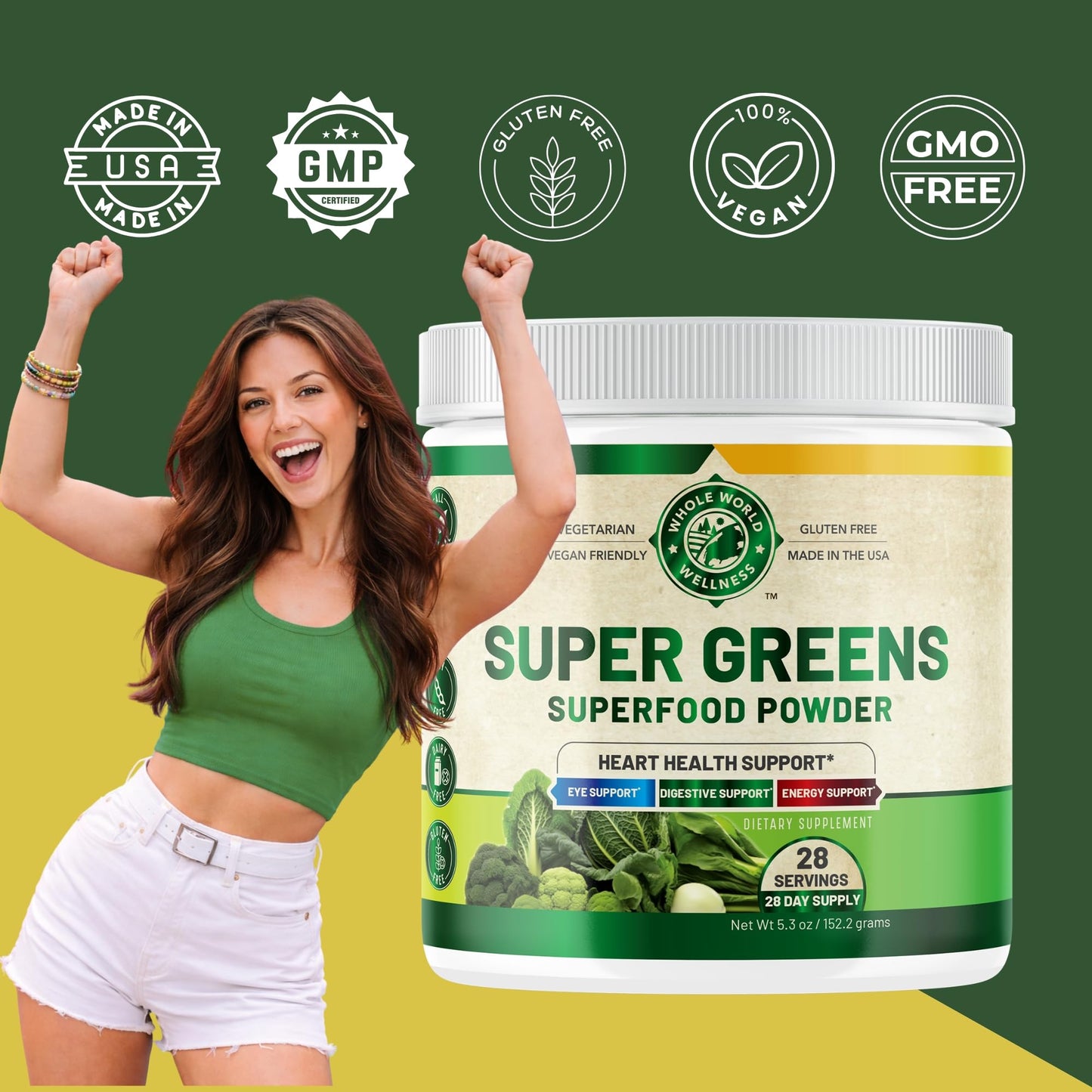 WHOLE WORLD WELLNESS Organic Super Greens Powder Citrus Punch 5.3 Ounce