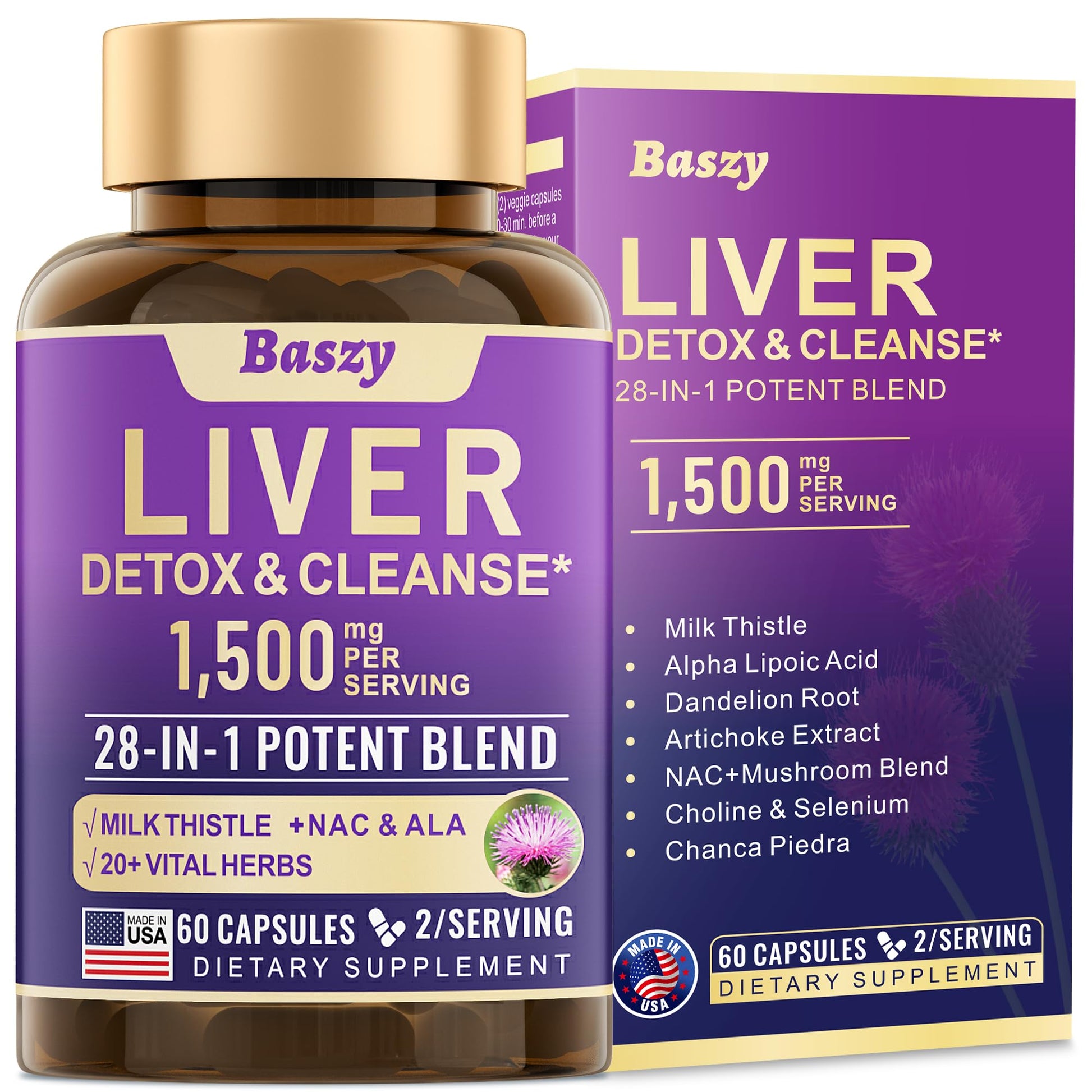 Baszy Liver Cleanse Detox & Repair 1500mg Capsule, 60 Count