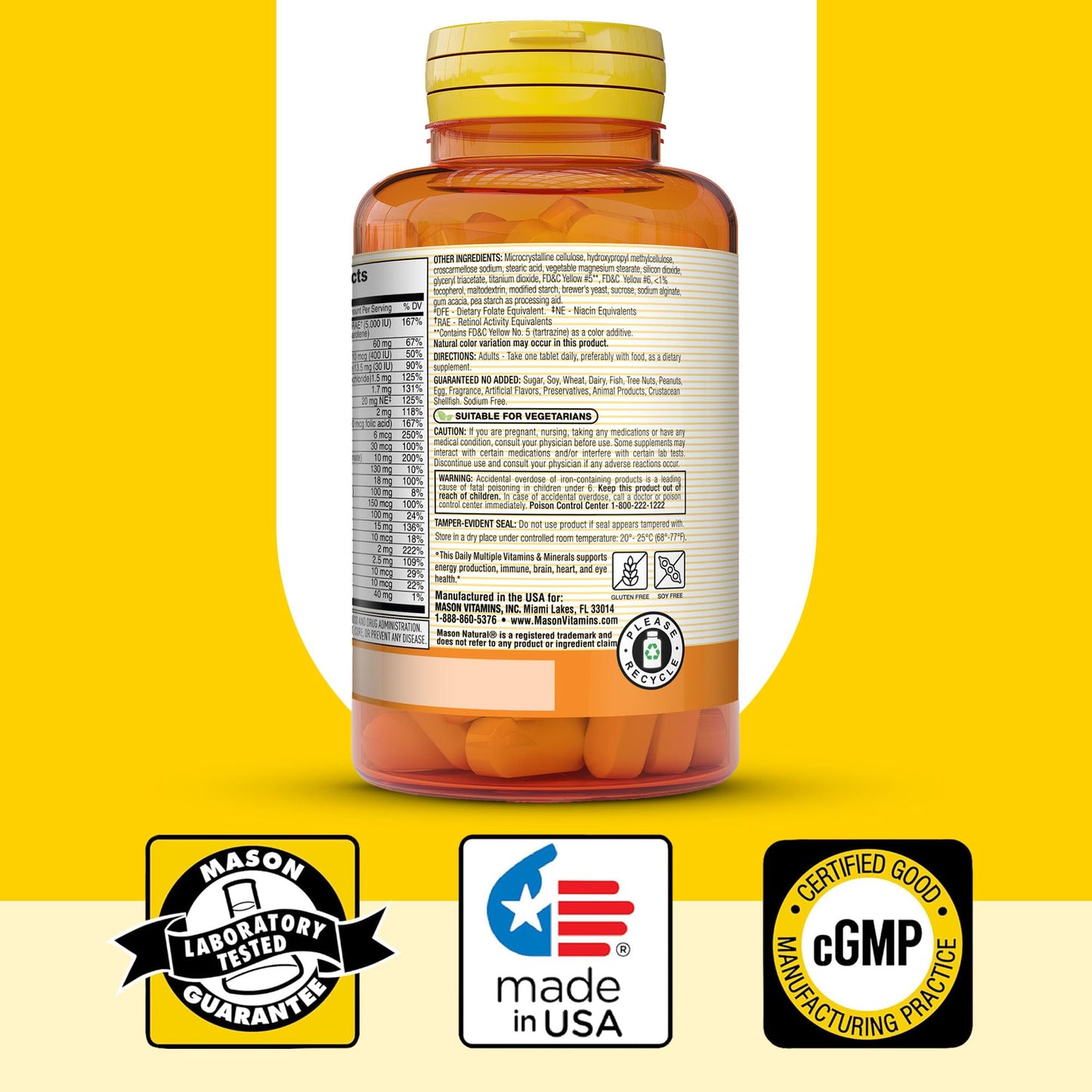 MASON NATURAL Daily Multiple Vitamins with Minerals, 24 Essential Nutrients for Overall Health, 60 Tablets