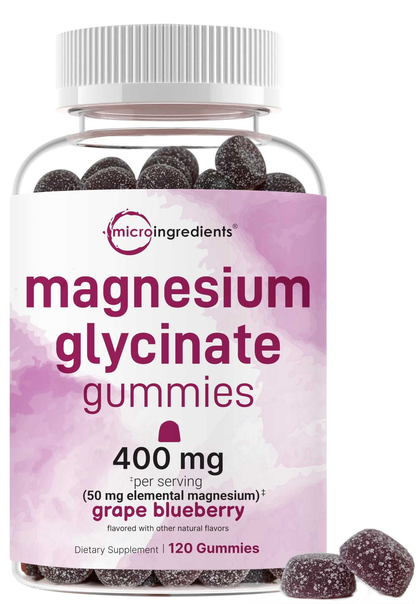 Micro Ingredients Magnesium Glycinate 400mg Gummies, 120 Count