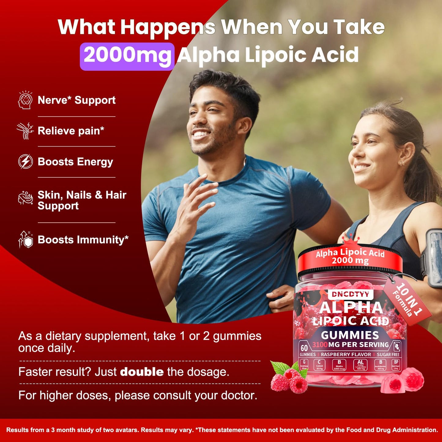 DNCDTYY Alpha Lipoic Acid Gummies 2000mg Triple Strength Neuropathy Support, 60 Count