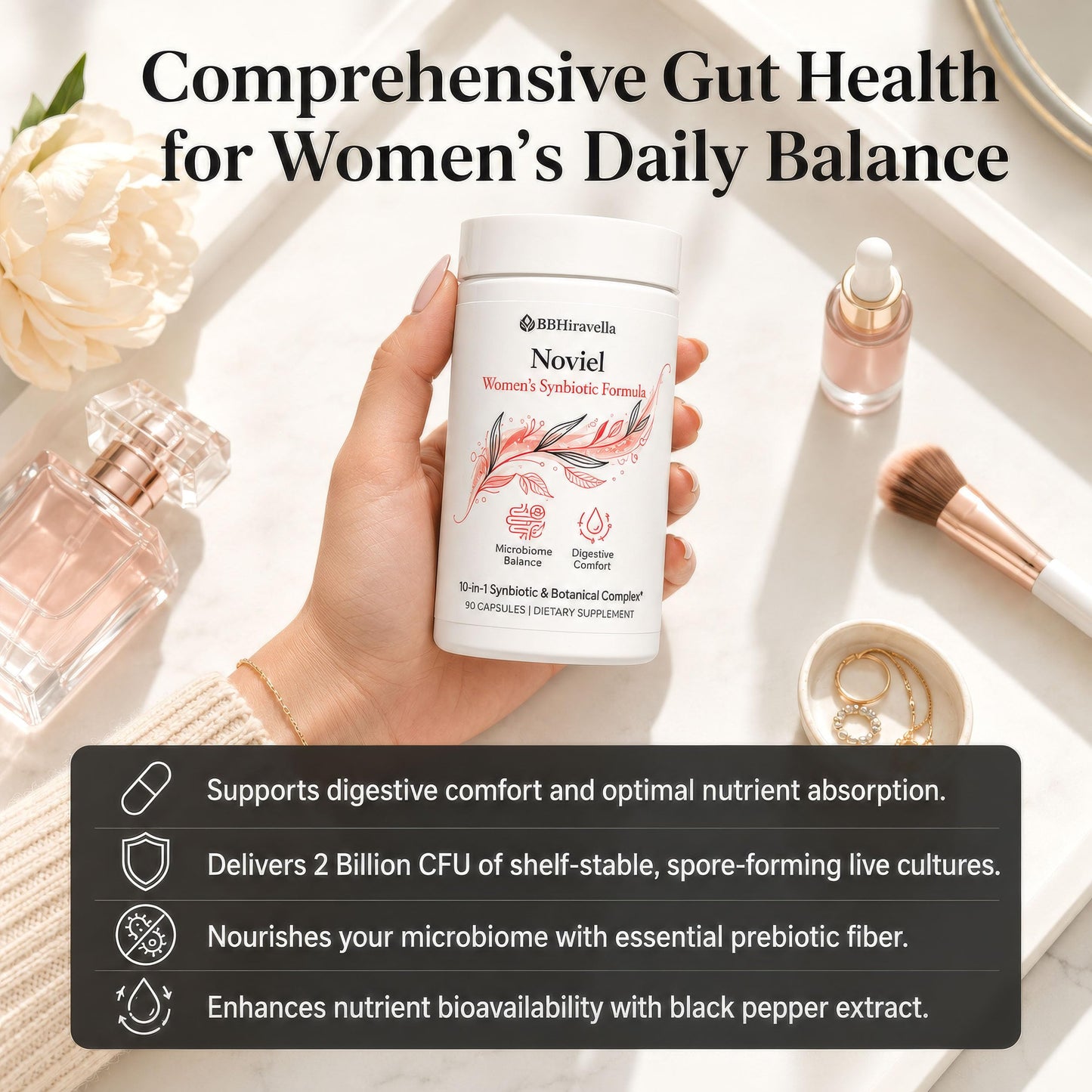 BBHiravella Nuora Gut Health Capsules with Berberine & Bromelain – 10-in-1 Gut Biofilm Support Formula for Women – Digestive Balance & Metabolism Wellness – Vegan Non-GMO, 90 Capsules
