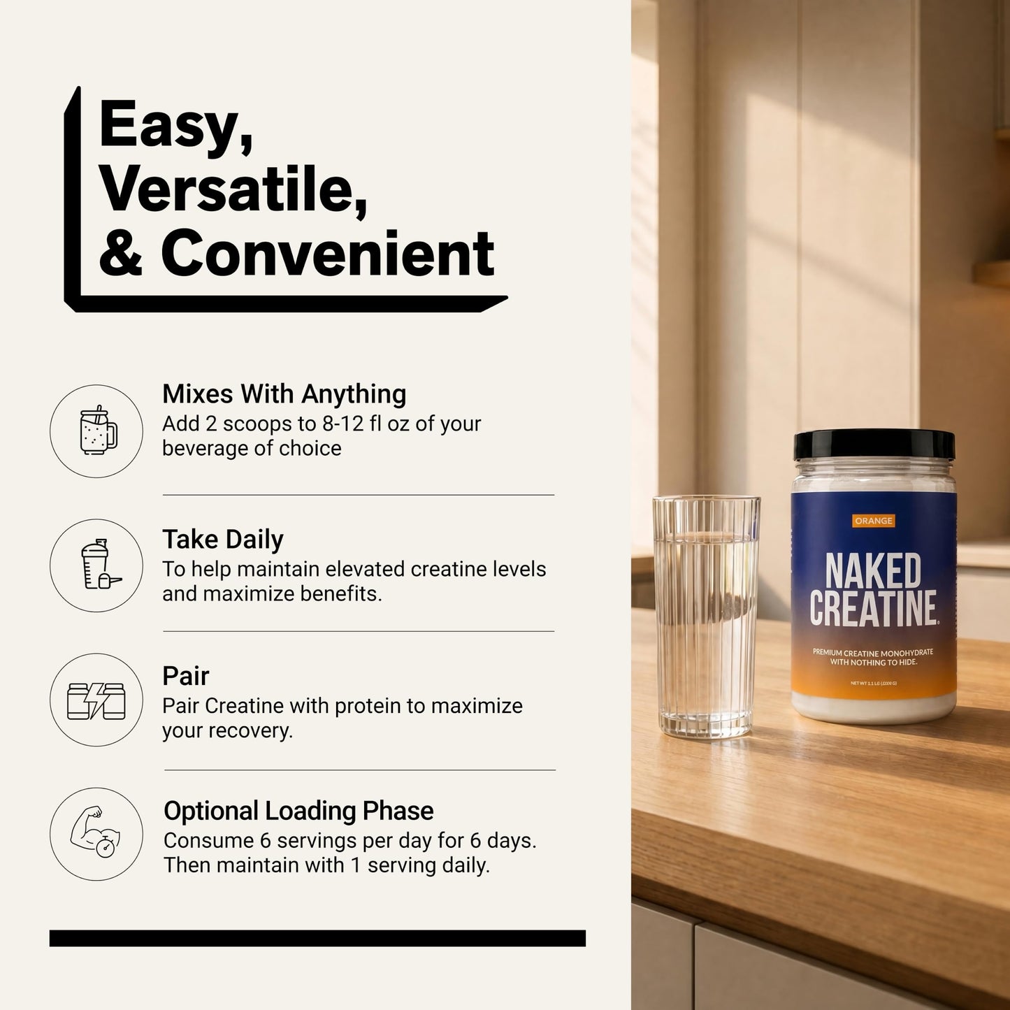 NAKED Pure Micronized Orange Creatine Monohydrate Powder 17.6 oz