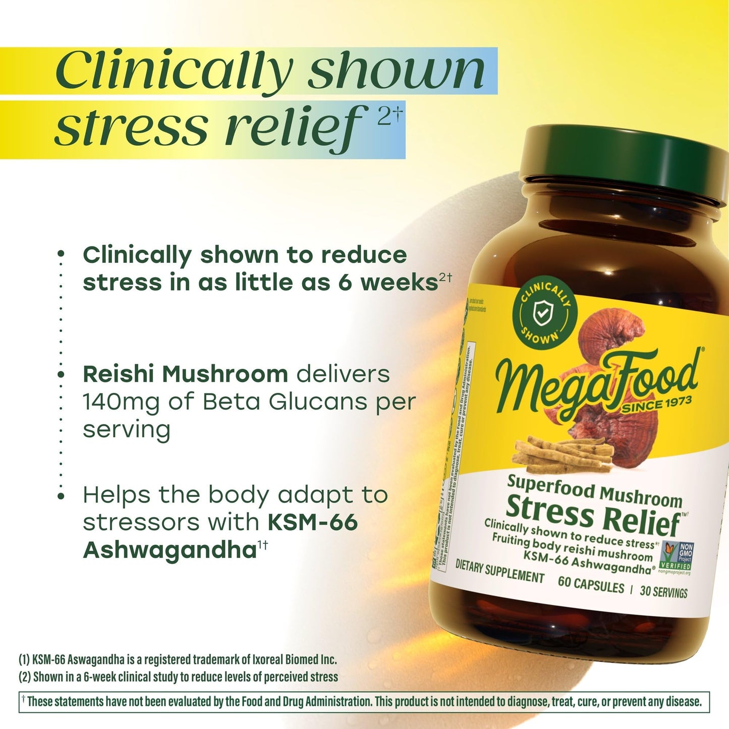 MegaFood Superfood Mushroom Stress Relief Reishi Mushroom Supplement Clinically Studied to Reduce Stress Doctor Formulated with Ashwagandha KSM 66 Vegan Gluten-Free Capsule 60 Capsules