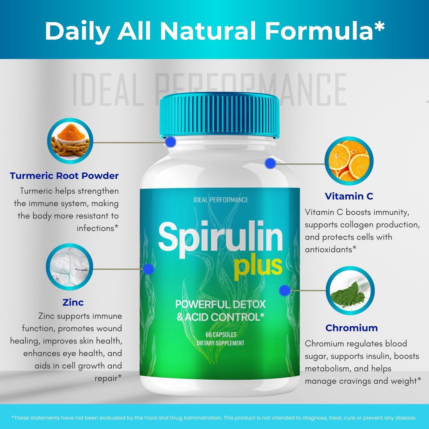 IDEAL PERFORMANCE Spirulin Plus Capsules, 120 Count