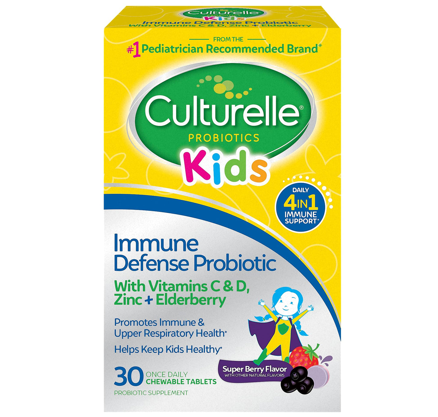 Culturelle Immune Defense Probiotic Gummies with Vitamin C, Vitamin D and Zinc + Elderberry for Kids, 60 Count