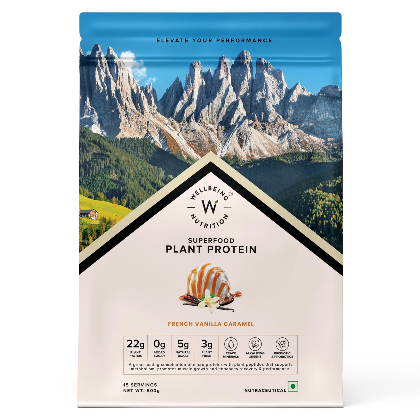 WELLBEING NUTRITION Organic Vegan Plant Protein Isolate Powder, French Vanilla Caramel, 1.1 lb