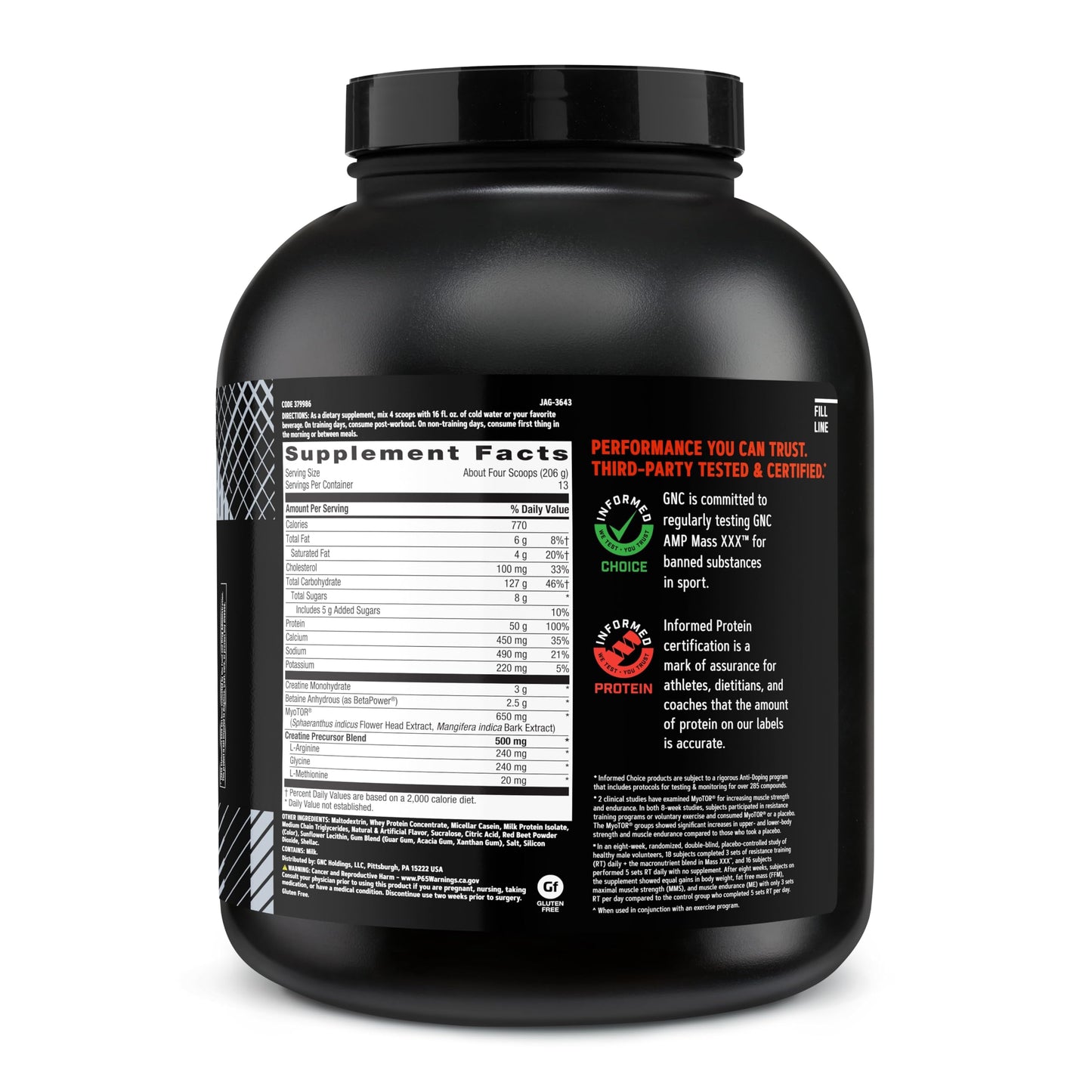 GNC AMP Mass XXX with MyoTOR Protein Powder, 96.1 oz