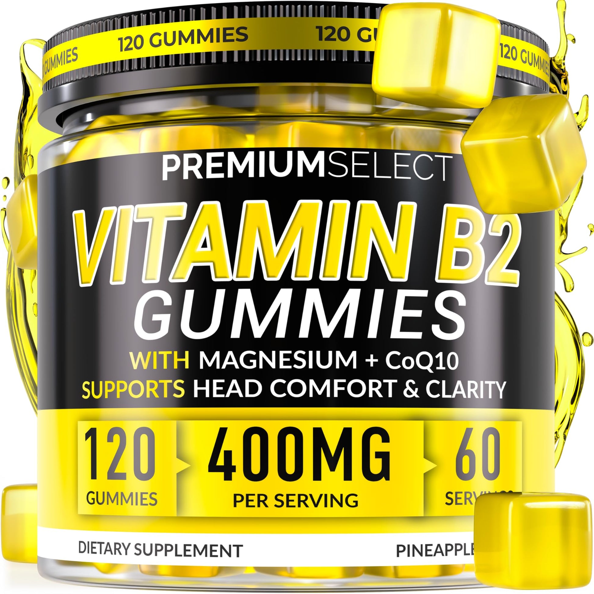 Premium Select Nutrition Vitamin B2 Riboflavin 400mg Gummies 120 Count