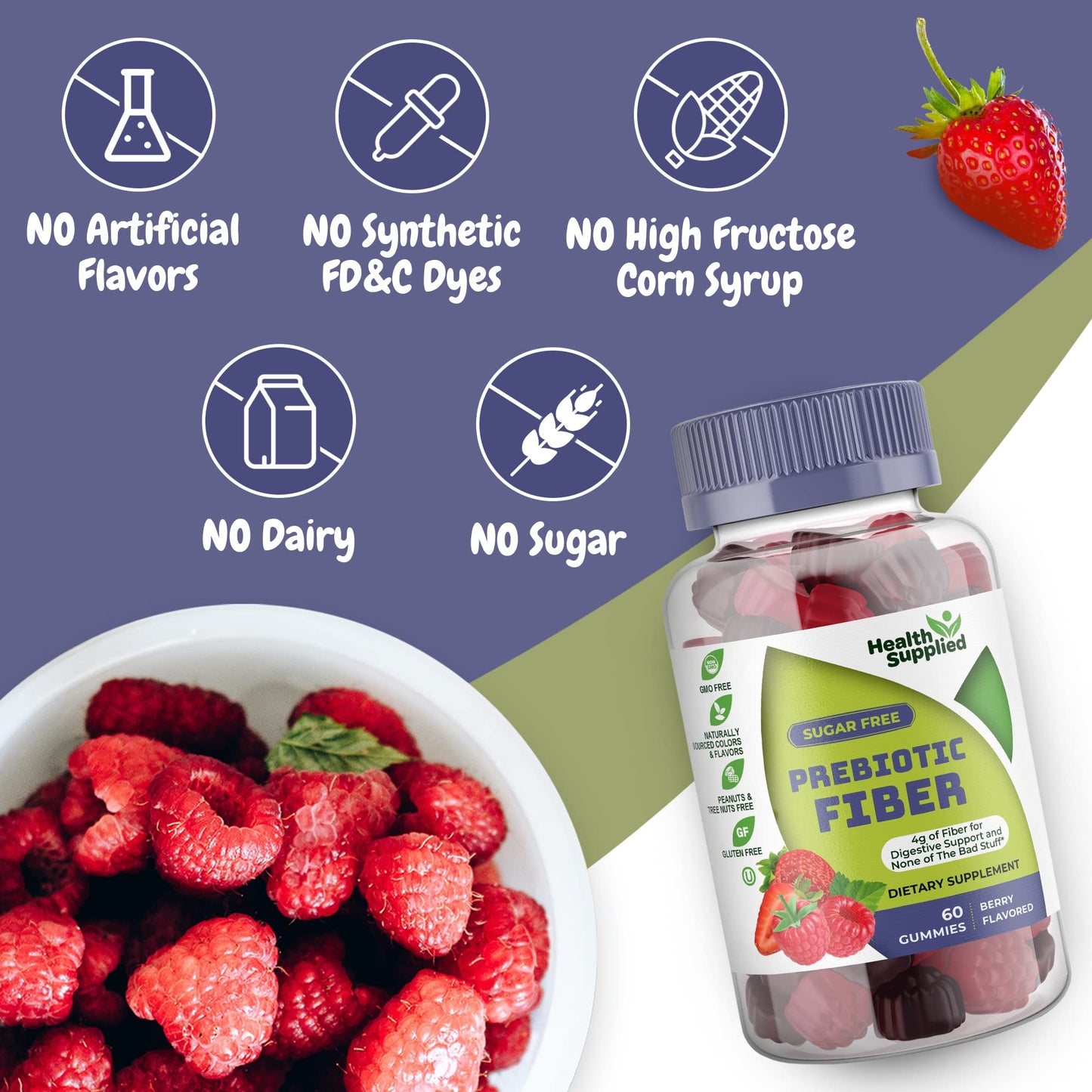 Health Supplied Mixed Berry Flavored Prebiotic Fiber Gummies 120