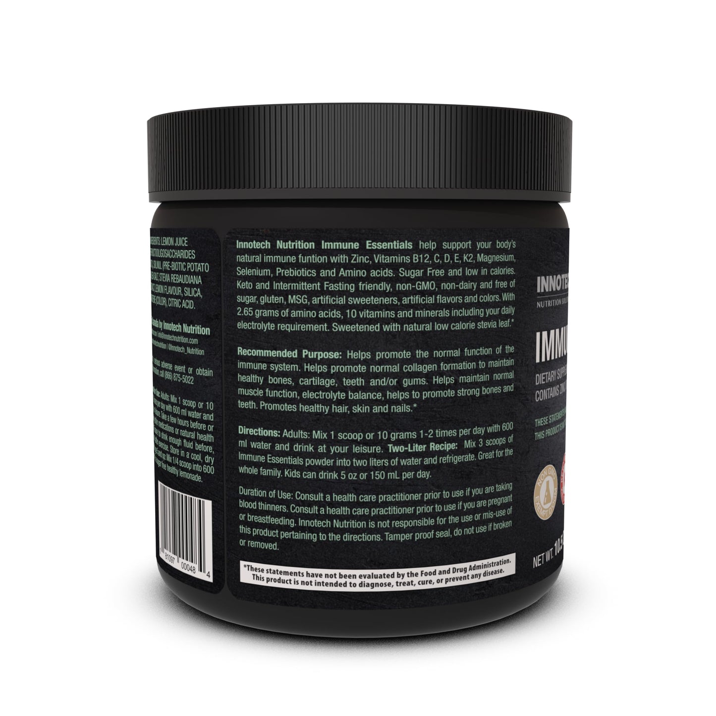 Innotech Nutrition Solutions Immune Essentials Immune Support & Hydration Zinc Vitamin D3 & Vitamin C Healthy Lemonade Powder, 10.6 oz