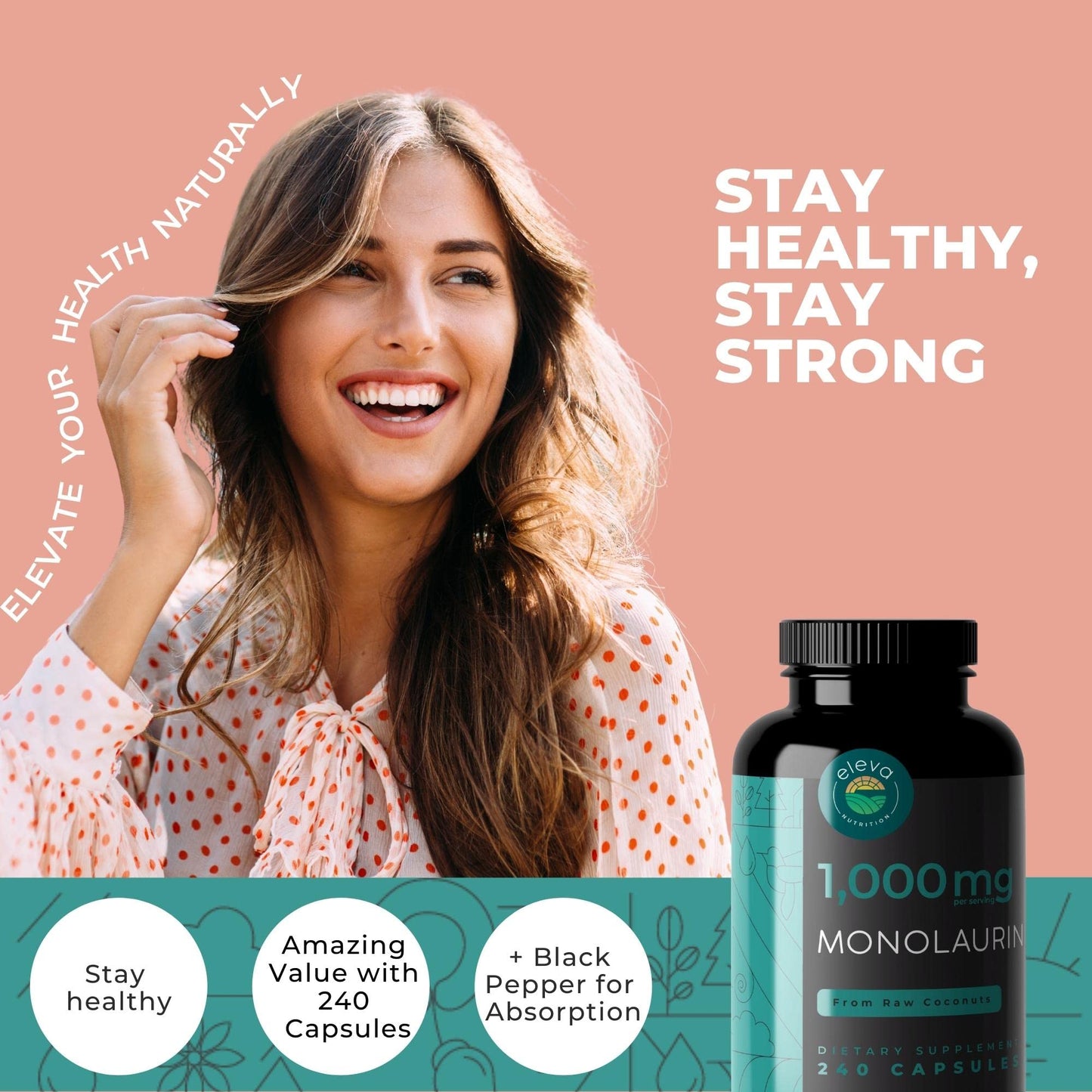 Eleva Nutrition Monolaurin 1000mg Capsules, 240 Capsules