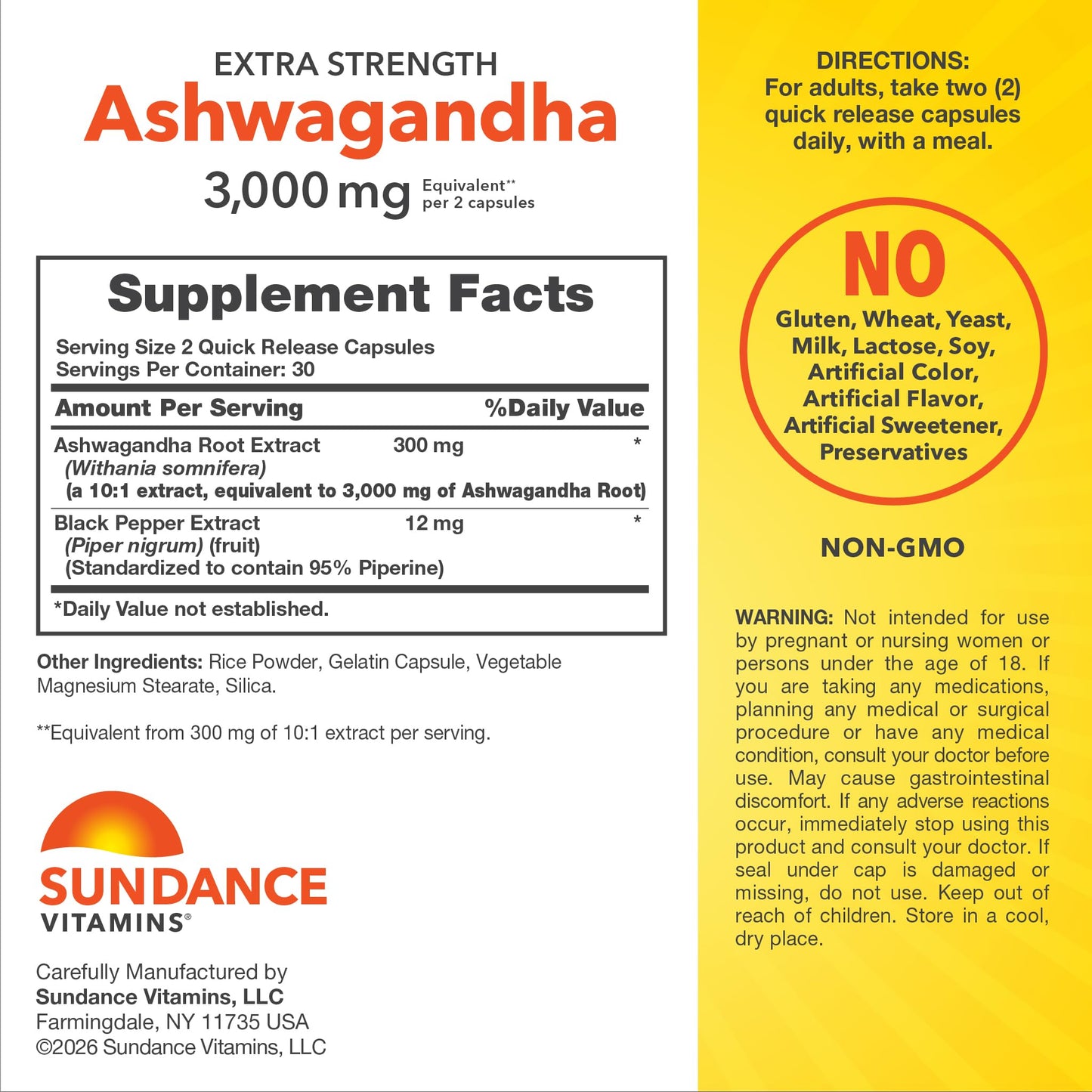 Sundance Ashwagandha Capsules 60 Count