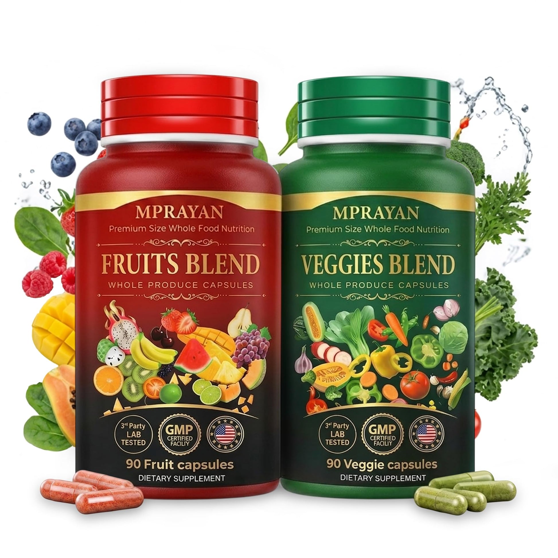 MPRAYAN Fruits and Veggies Supplement for Daily Wellness Capsules, 180 Capsules