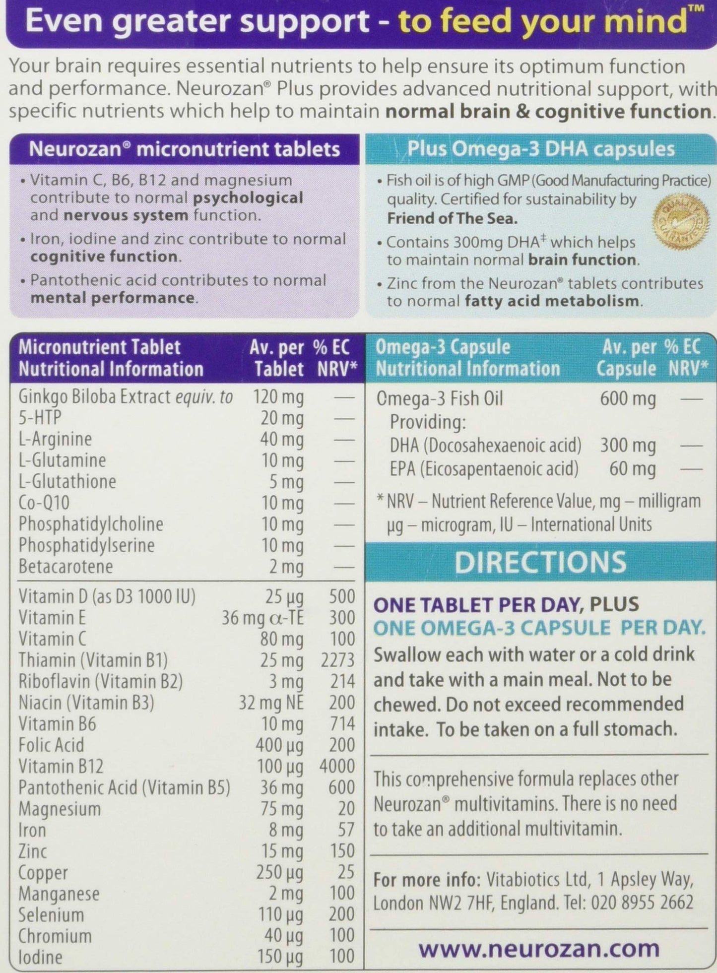 Vitabiotics Neurozan Vitabiotics Plus Capsule 56 Capsules