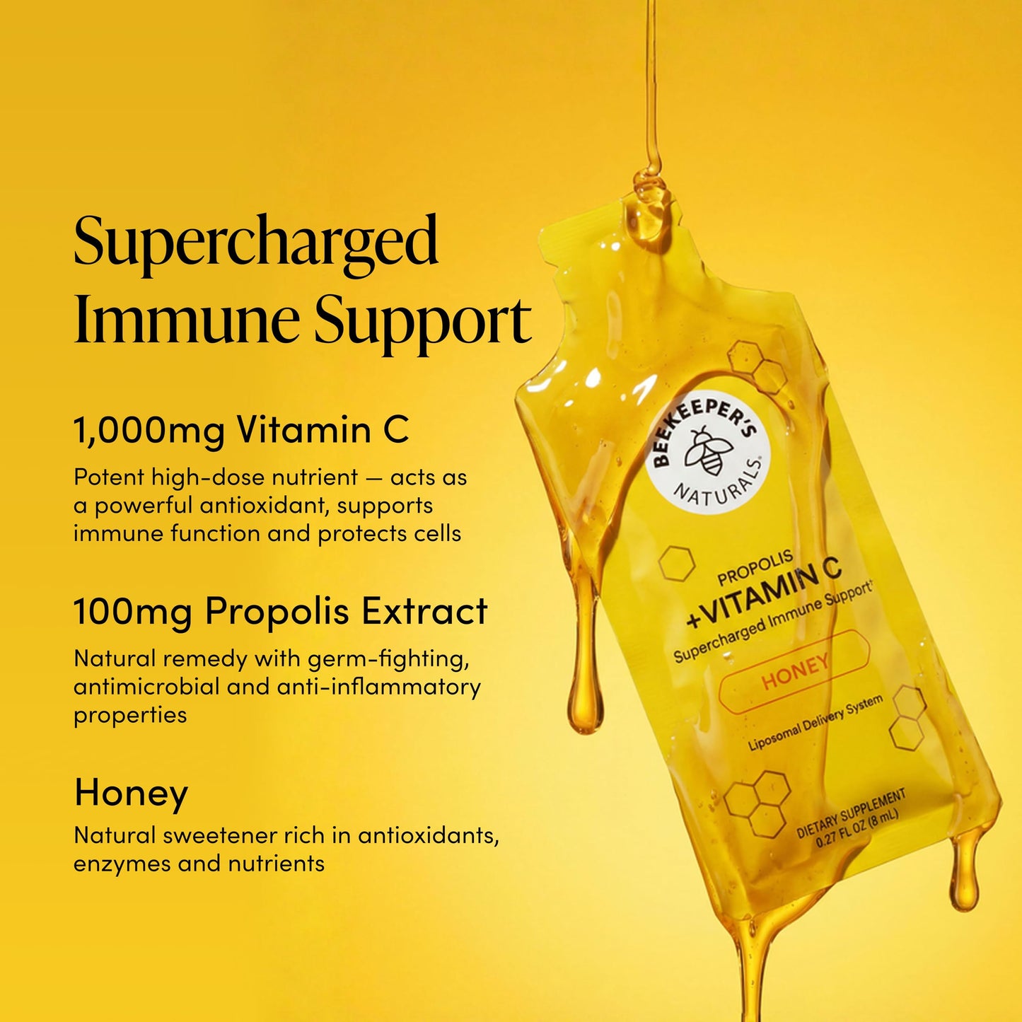 Beekeeper's Naturals Propolis Liposomal Vitamin C Powder, 30 Packets