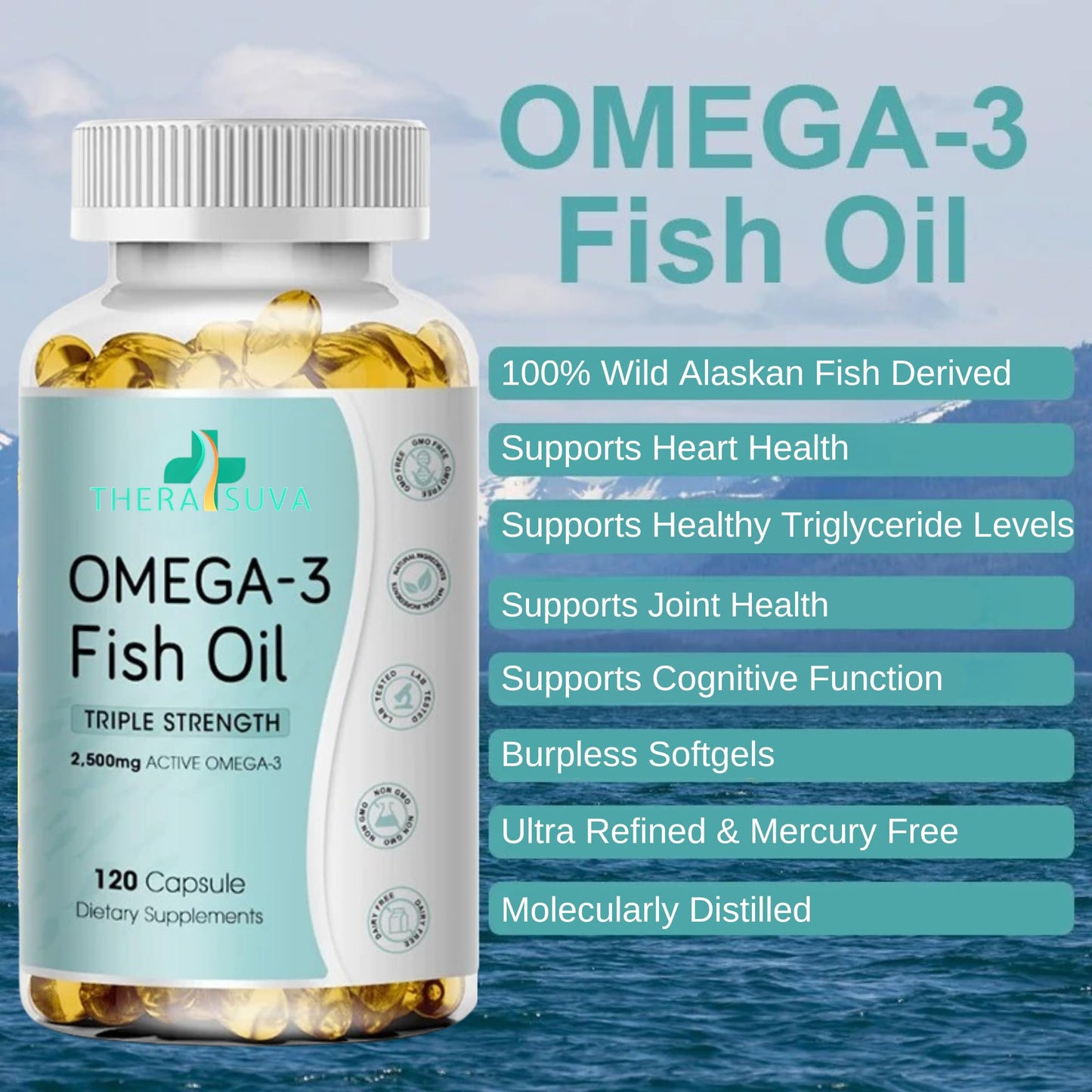 TheraSuva Triple Strength Wild Alaskan Fish Oil Softgel 120 Count