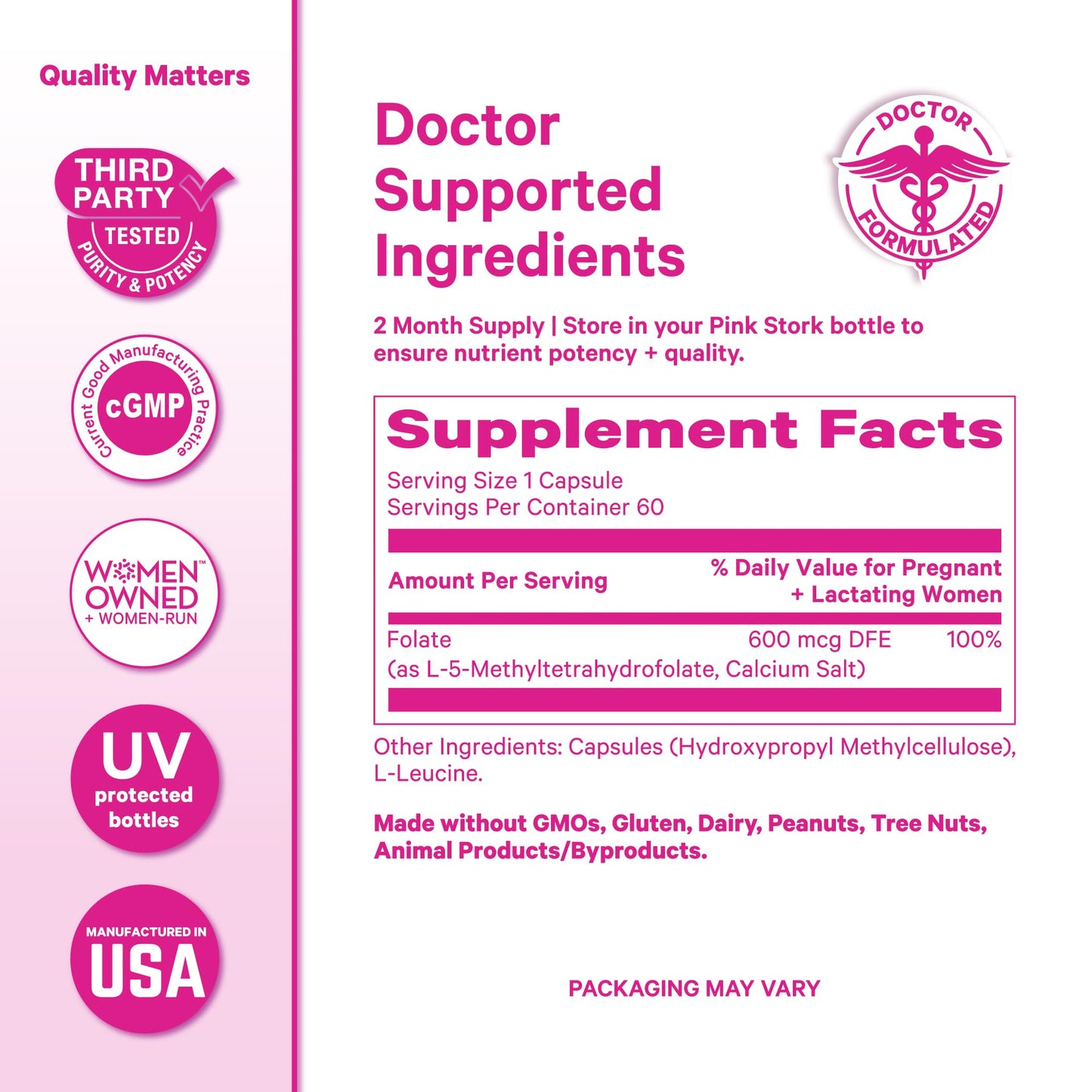 Pink Stork Total Prenatal Probiotic & Methyl Folate Capsules, 120 Capsules