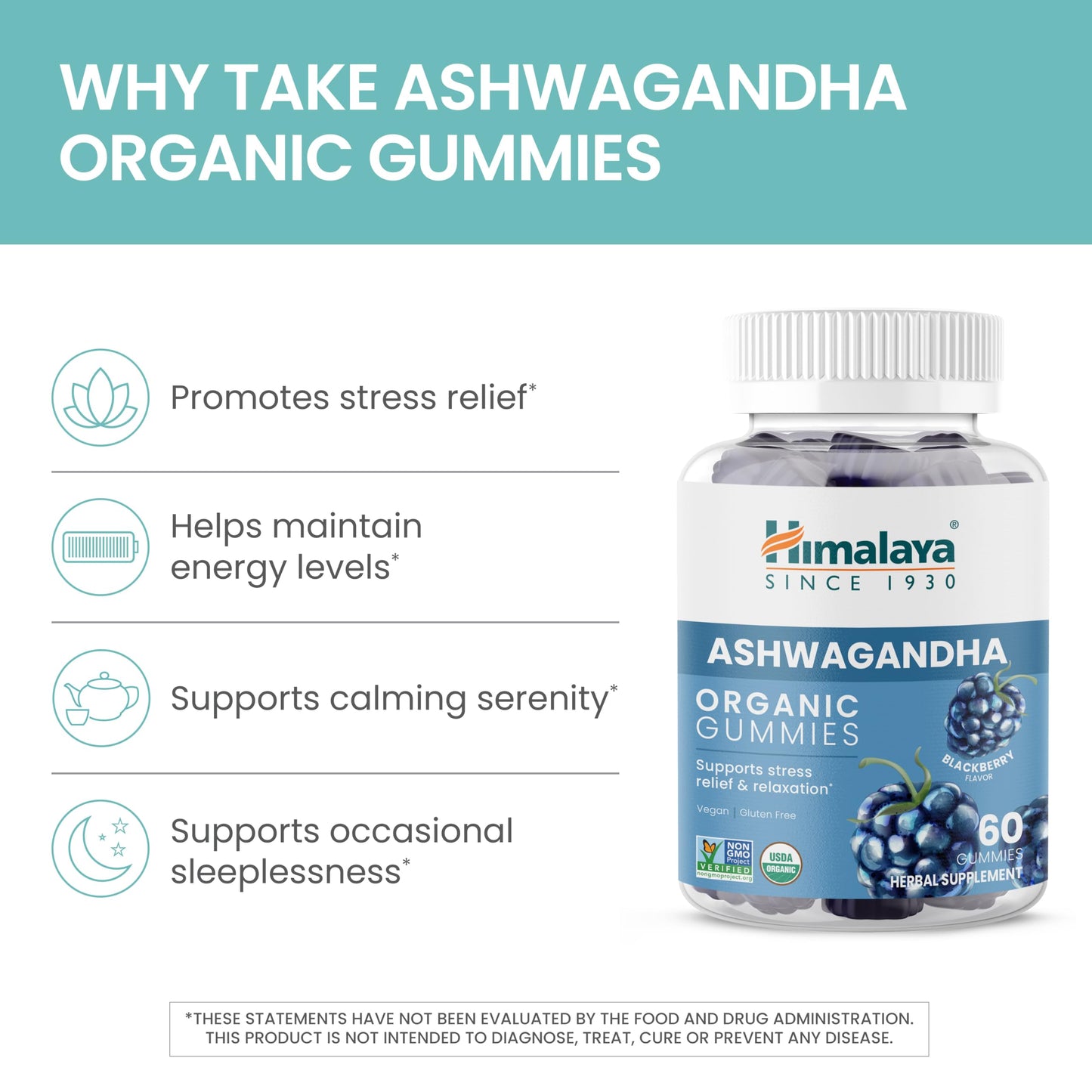 Himalaya Ashwagandha Organic Gummies, 60 Gummies