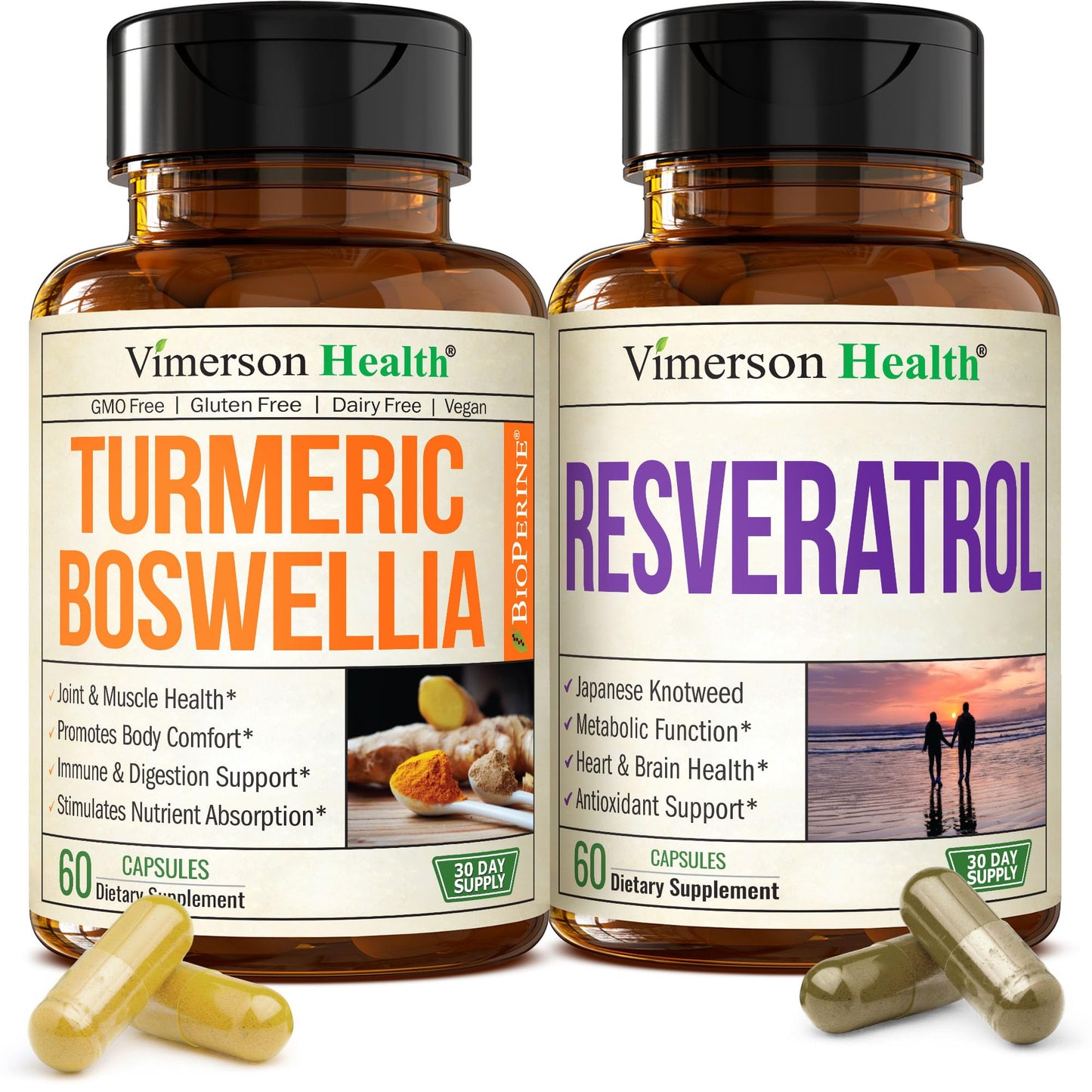 Vimerson Health Boswellia Turmeric Curcumin + Resveratrol Japanese Knotweed Capsules Bundle, 120 Capsules