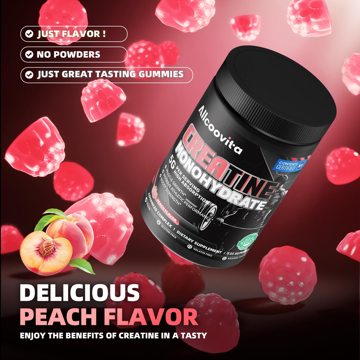 Allcoovita Creatine Monohydrate Gummies 135 Count