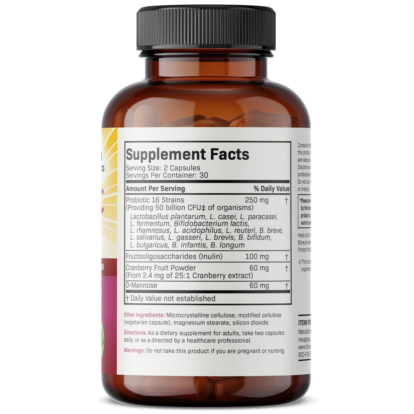 Futurebiotics Women's Probiotic 50 Billion CFU + Prebiotic with Cranberry & D-Mannose, Digestion Immune and Urinary Tract Support, Non-GMO, 60 Capsules