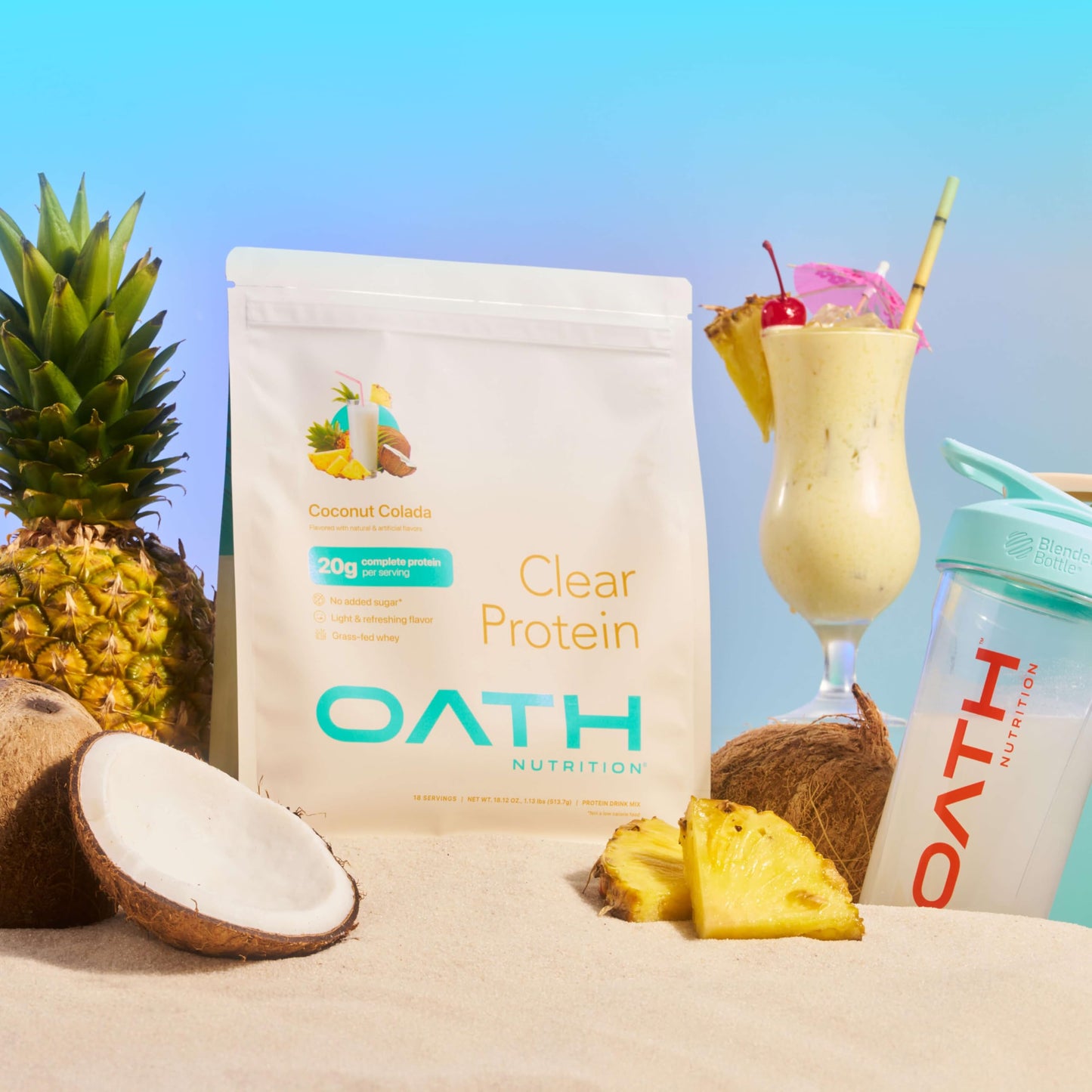 Oath Nutrition Clear Whey Isolate Protein Powder, Coconut Colada, 20g Complete Protein per Serving, No Added Sugar, Grass-Fed, 18 Servings