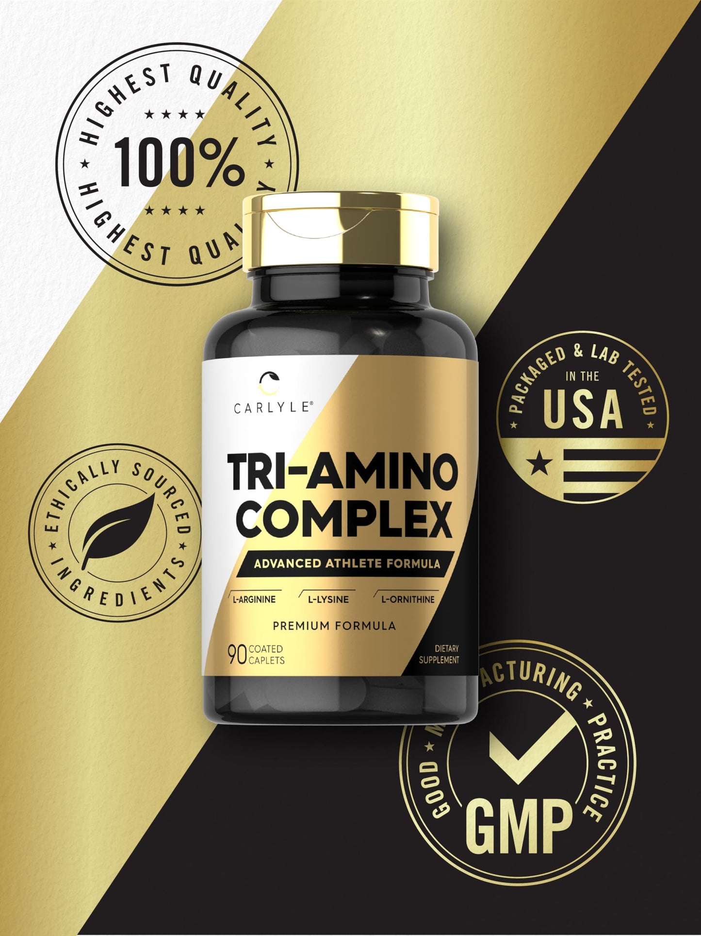 Carlyle Tri-Amino L-Arginine L-Ornithine L-Lysine Supplement 90 Caplets