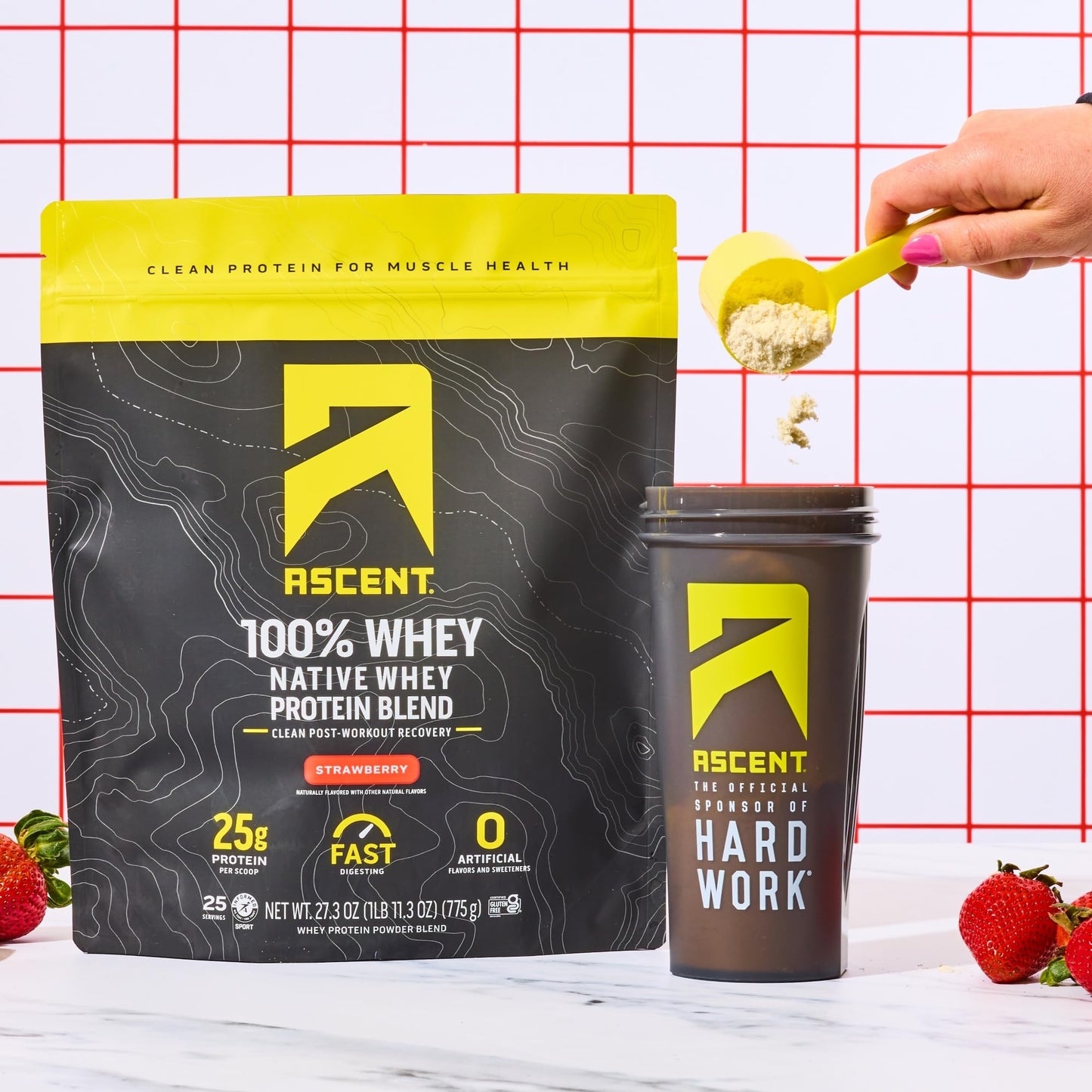 Ascent 100% Whey Protein Powder Strawberry 27.2 Servings