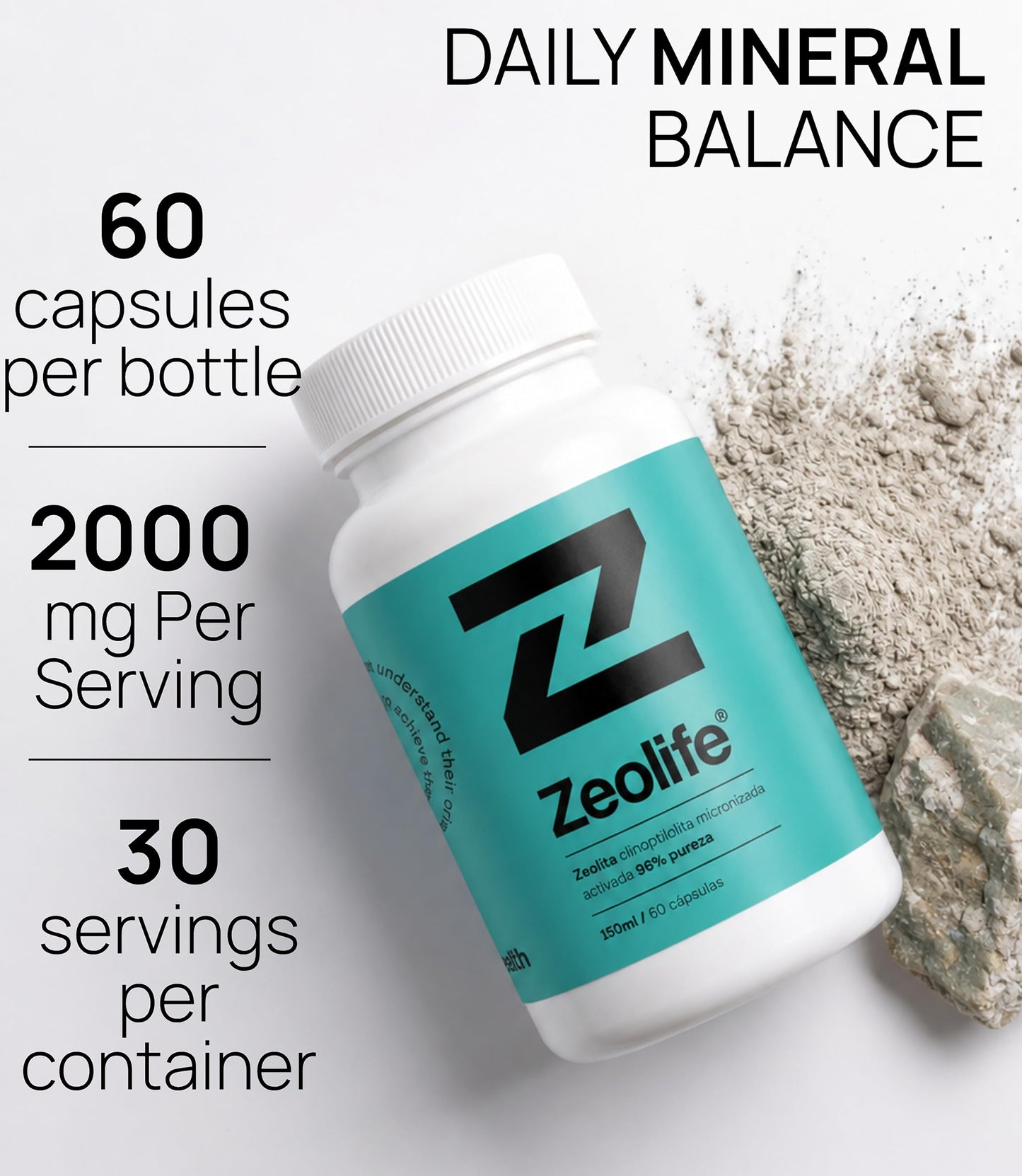 ANCIENT HEALTH Zeolite Clinoptilolite Micronized Activated Volcanic Mineral Supplement Capsule, 60 Count