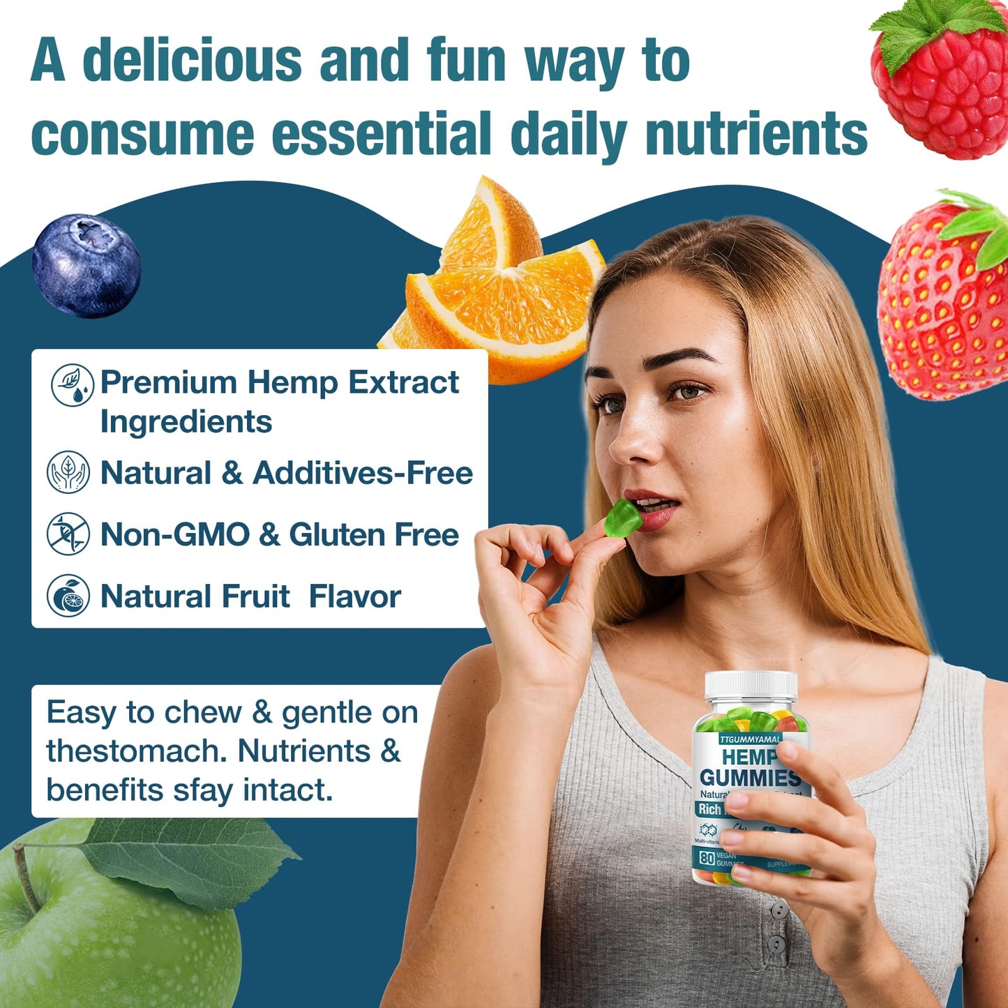 TTGUMMYAMAL Hemp Gummies for Pain Anxiety Sleep Stress Gummy 80 Count
