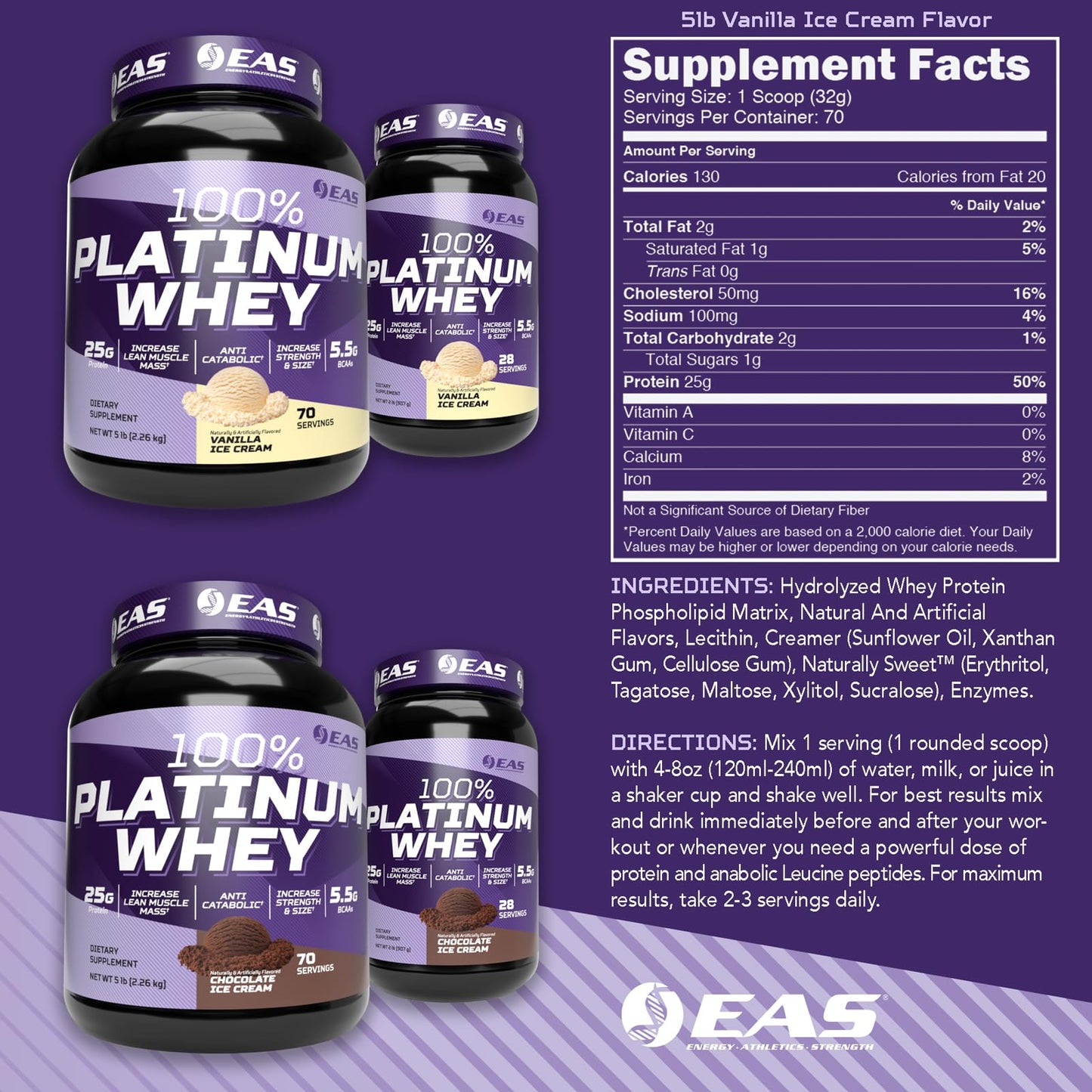 Experimental and Applied Sciences 100% Platinum Whey Protein Powder, Vanilla Ice Cream, 32 Servings