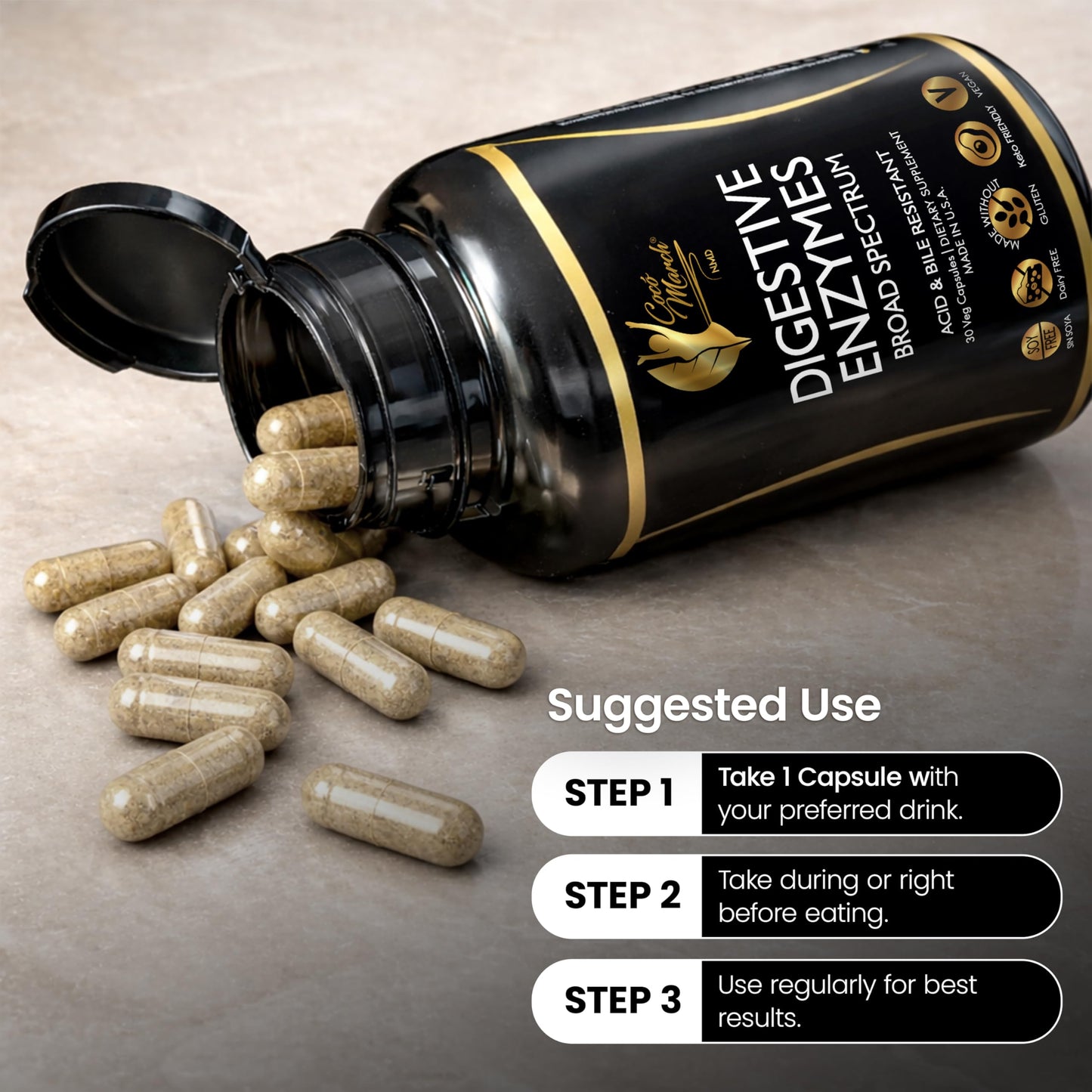 Cocó March N.M.D Digestive Enzymes – Broad Spectrum 18 Enzyme Blend, 30 Veg Capsules