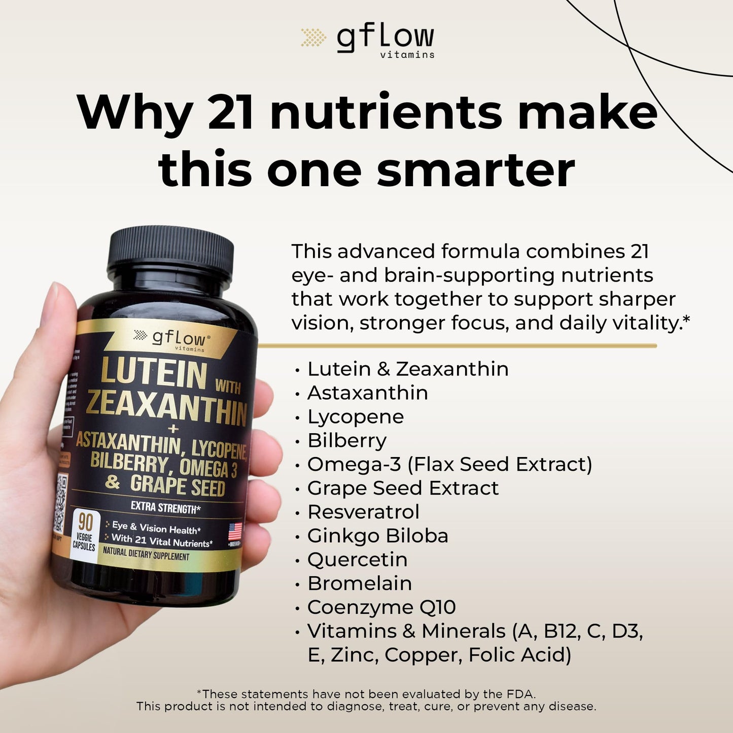 Gflow Vitamins Lutein and Zeaxanthin Supplements Capsules 90 Count