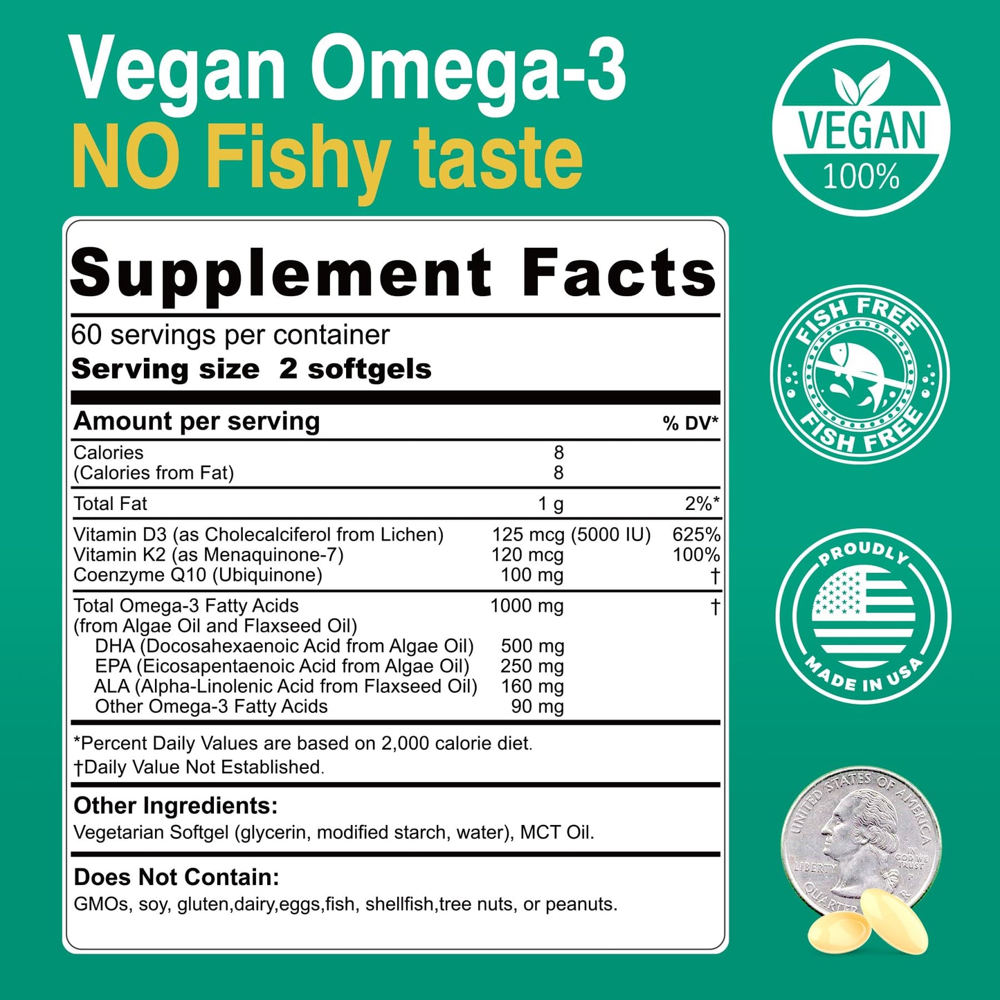 Nextdia Vegan Omega 3 D3 K2 CoQ10 Supplement Softgel 240