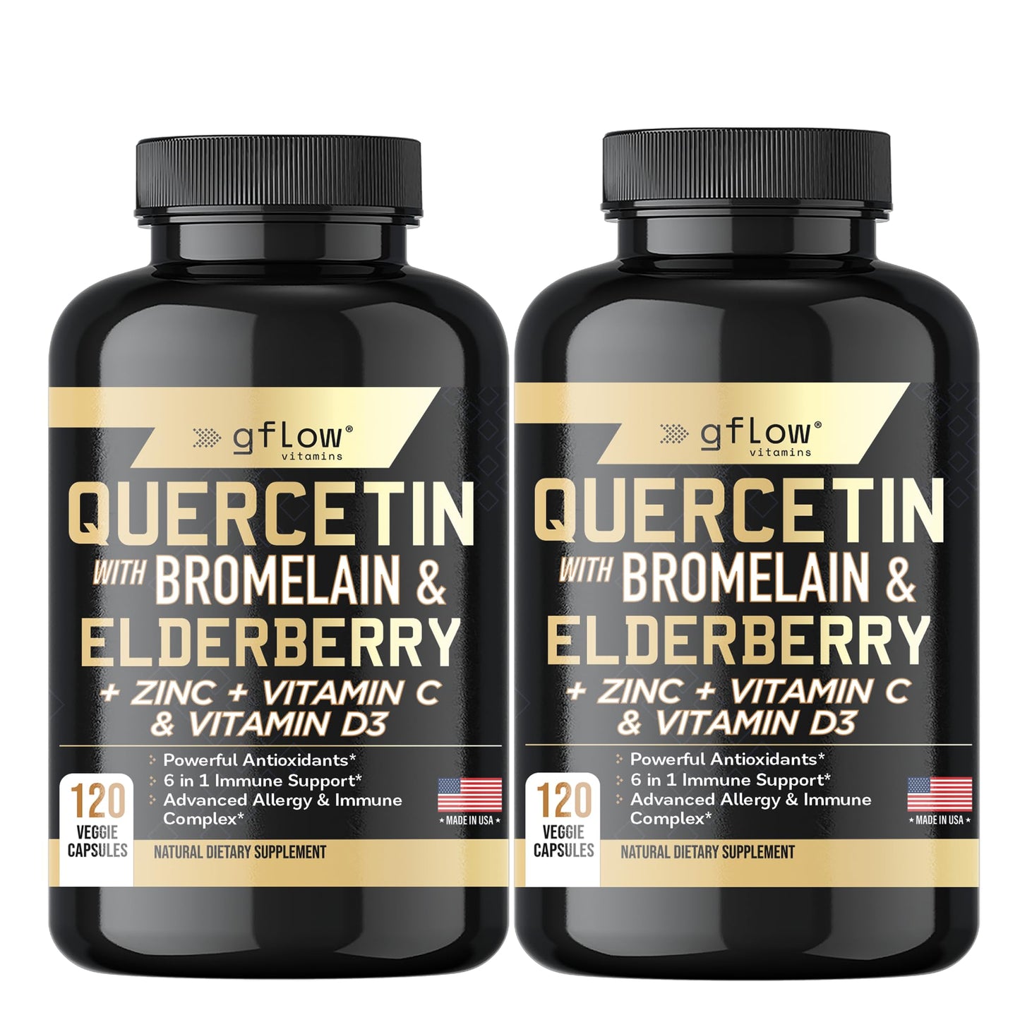 gflow vitamins Quercetin with Bromelain Zinc Vitamin C Vitamin D Elderberry Capsules 240