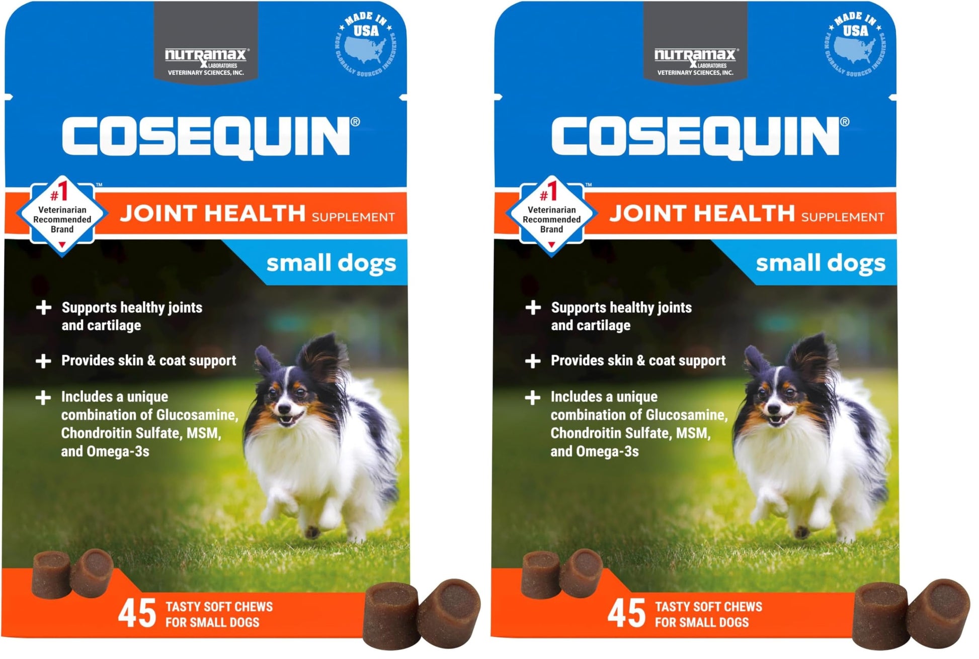 Nutramax Laboratories Cosequin for Small Dogs Joint Health Supplement with Glucosamines, Chondroitin, MSM and Omega-3s Soft Chews, 90