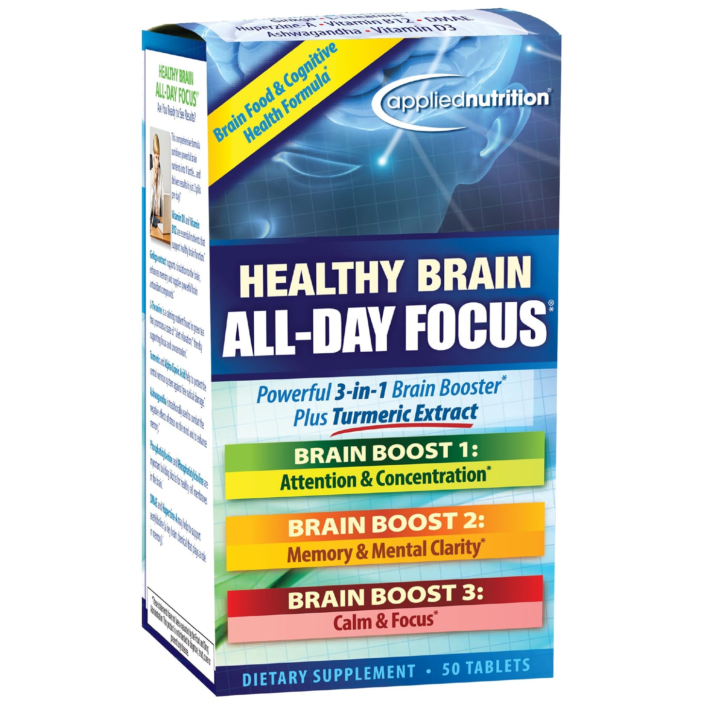 Applied Nutrition Healthy Brain All-Day Focus Tablet, 50 Tablets