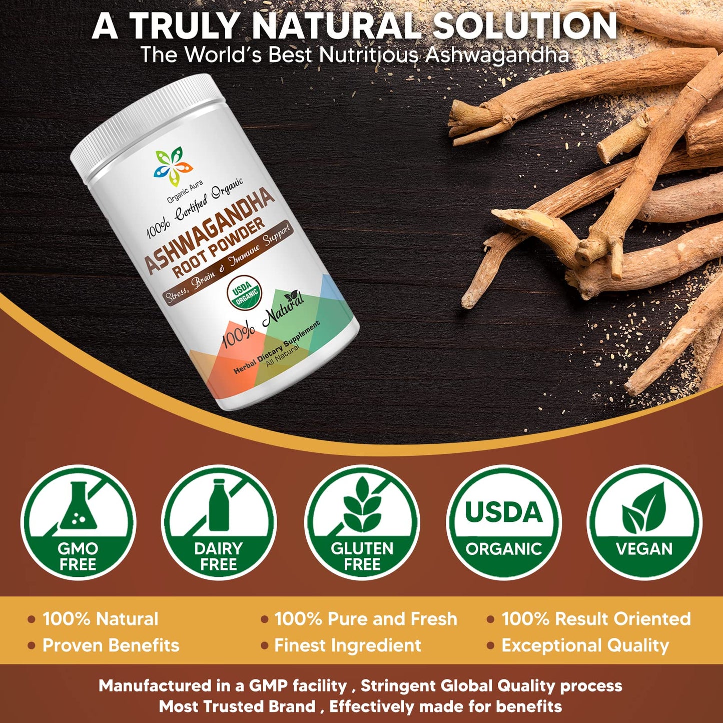 Organic Aura International Ashwagandha Root Powder 8 Oz