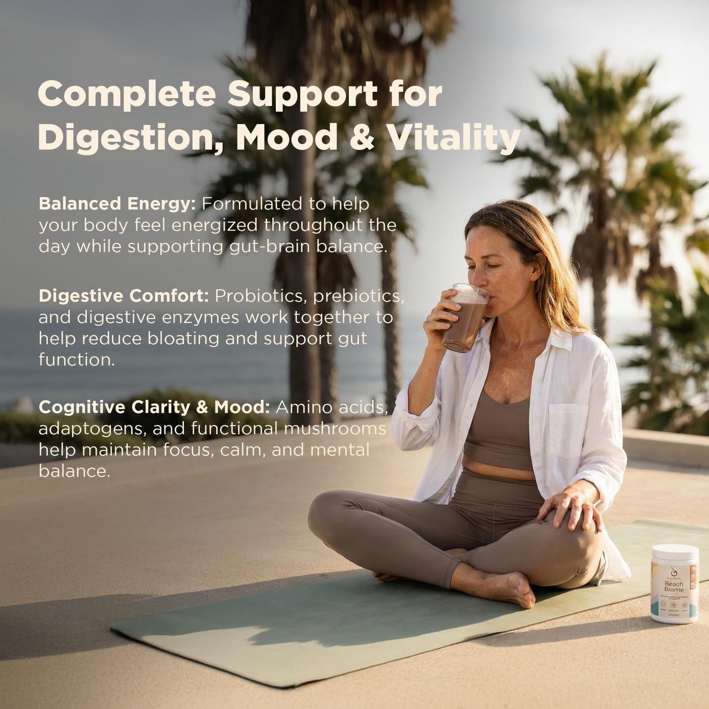 Beachberry BeachBiome Gut Health & Brain Support Daily Powder – Digestive & Cognitive Balance, 30 Servings