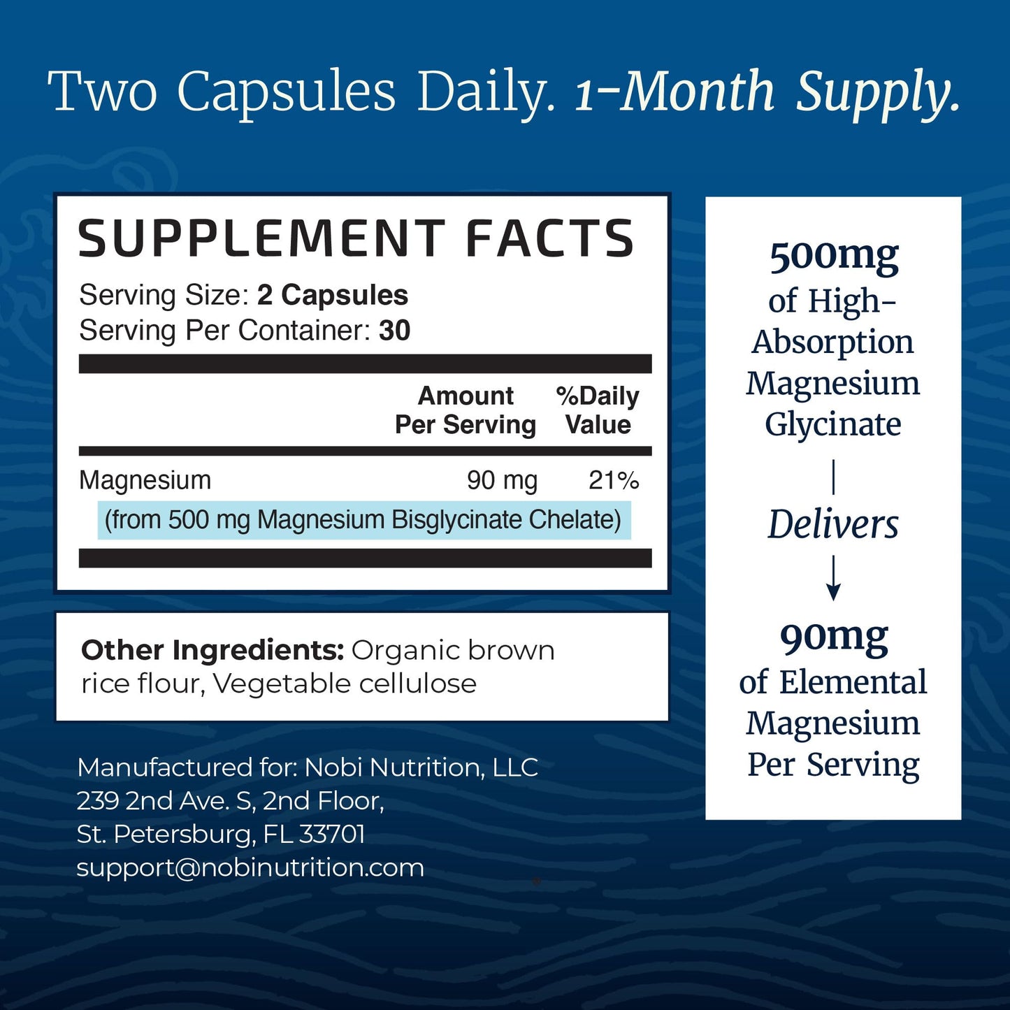 Nobi Nutrition Magnesium Glycinate 500mg Capsule, 60 Count