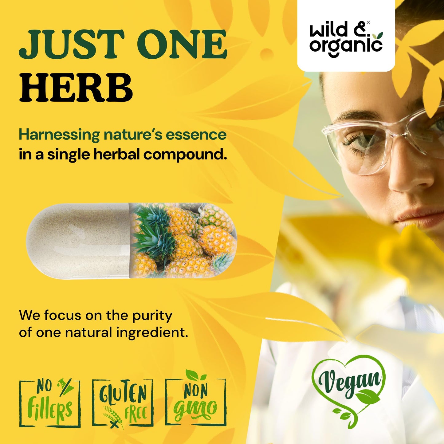 Wild & Organic Bromelain 500 mg Capsule, 90 Count