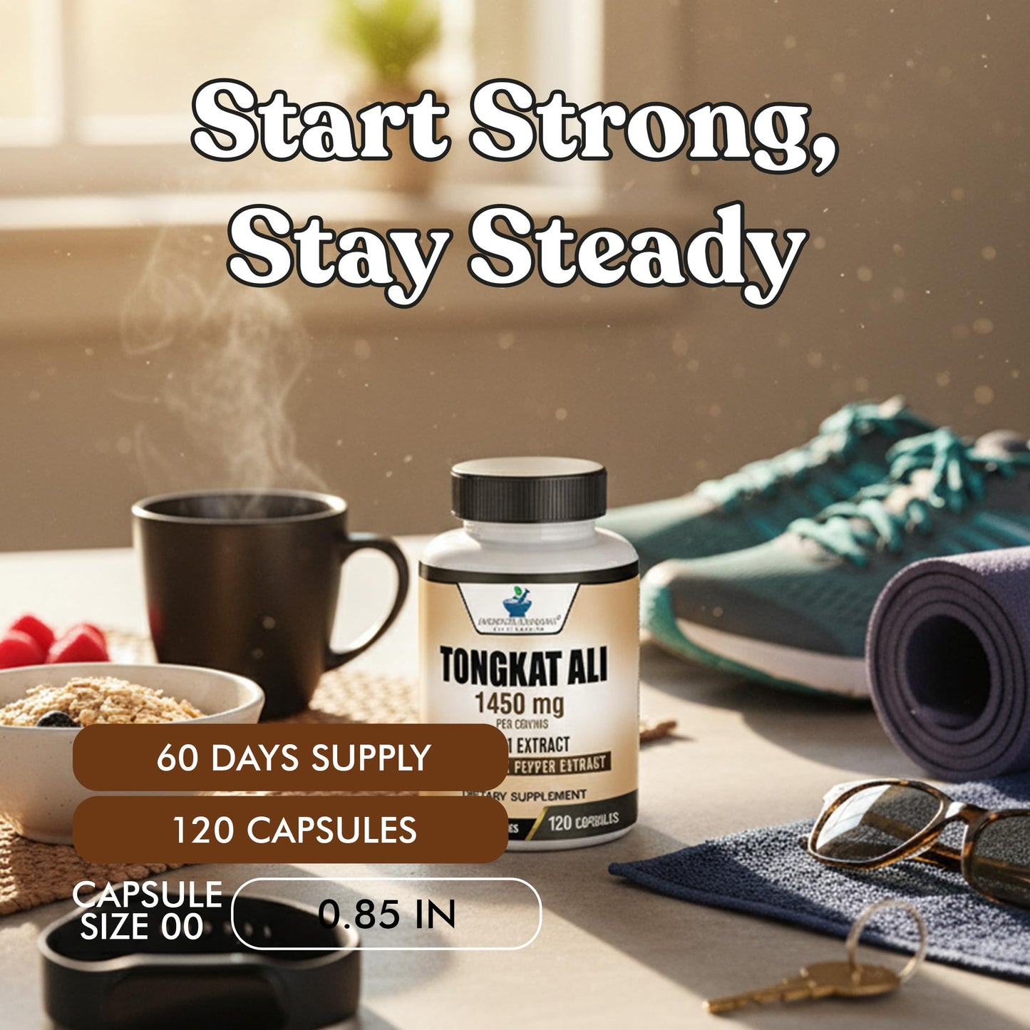 American Standard Supplements Tongkat Ali Extract 200:1 – 1450mg Per Serving with Black Pepper Fruit Extract Capsules, 120 Count