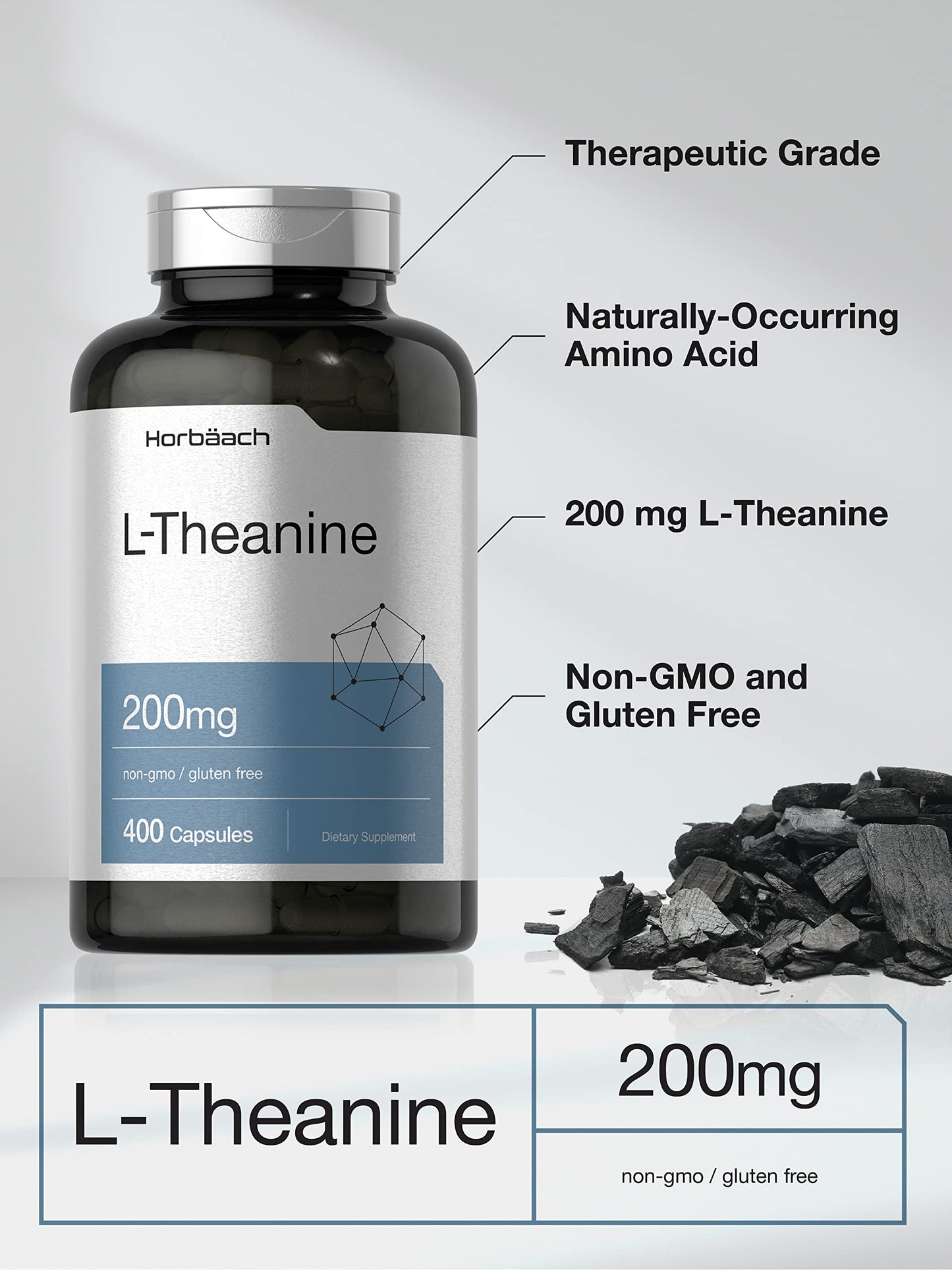 Horbäach L-Theanine 200mg Capsules, 400 Count