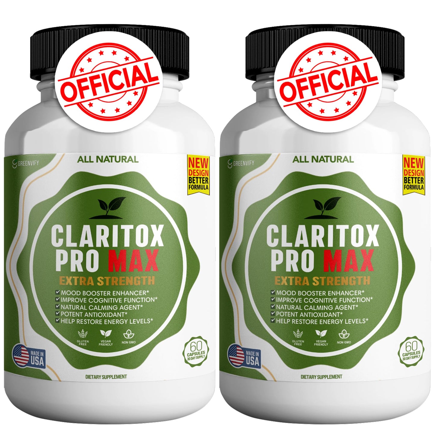GREENVIFY Claritox Pro Max Extra Strength Supplement, Mood Booster, Cognitive Function Enhancer, 120 Capsules
