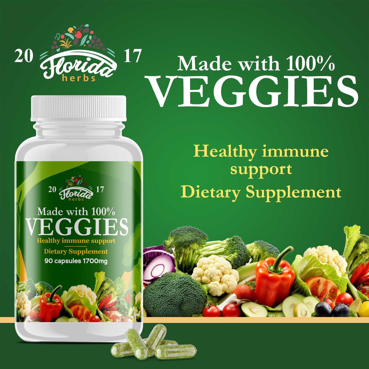 Florida Herbs Fruits and Vegetables Supplement Capsules, 360 Count